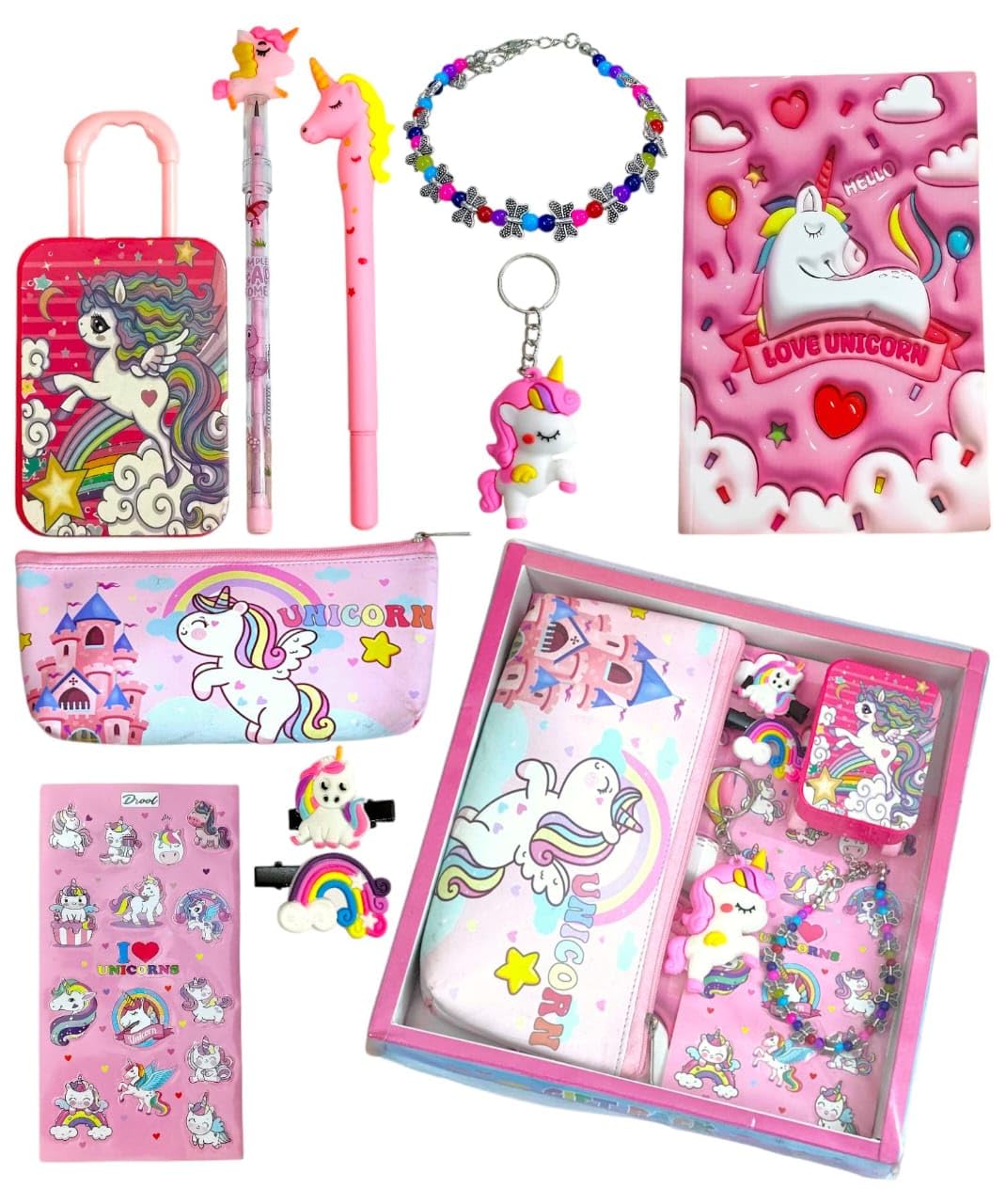 TERA Girls Unicorn Stationery Combo - 9 Item Set for School & Gifts, Includes Diary & Pouch