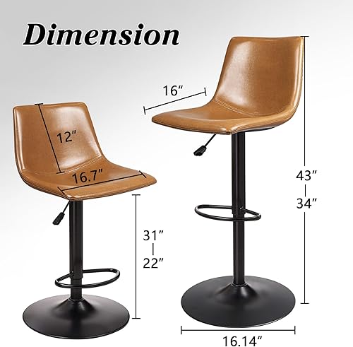 Miniatura 2 de Waleaf Juego de 4 taburetes de bar giratorios ajustables, taburetes de bar de altura de mostrador con respaldo, taburete de bar de piel sintética de