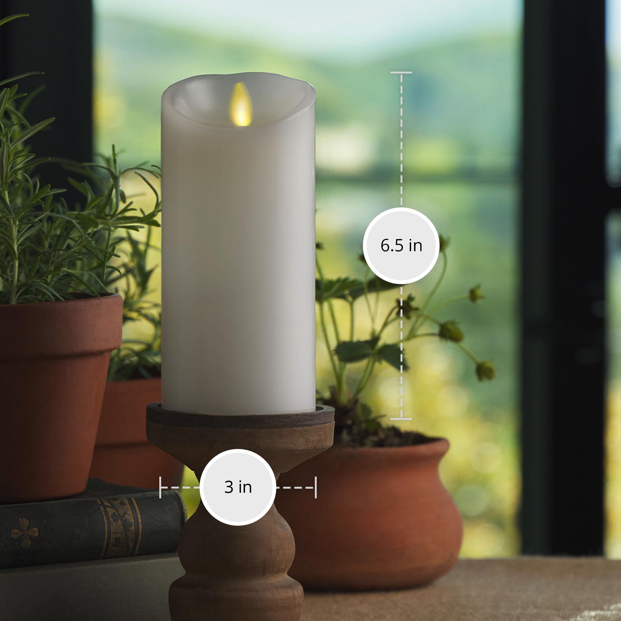 Luminara Candela a LED senza fiamma a colonna in movimento, bordo smerlato, vera cera, non profumata - bianca (16,5 cm)