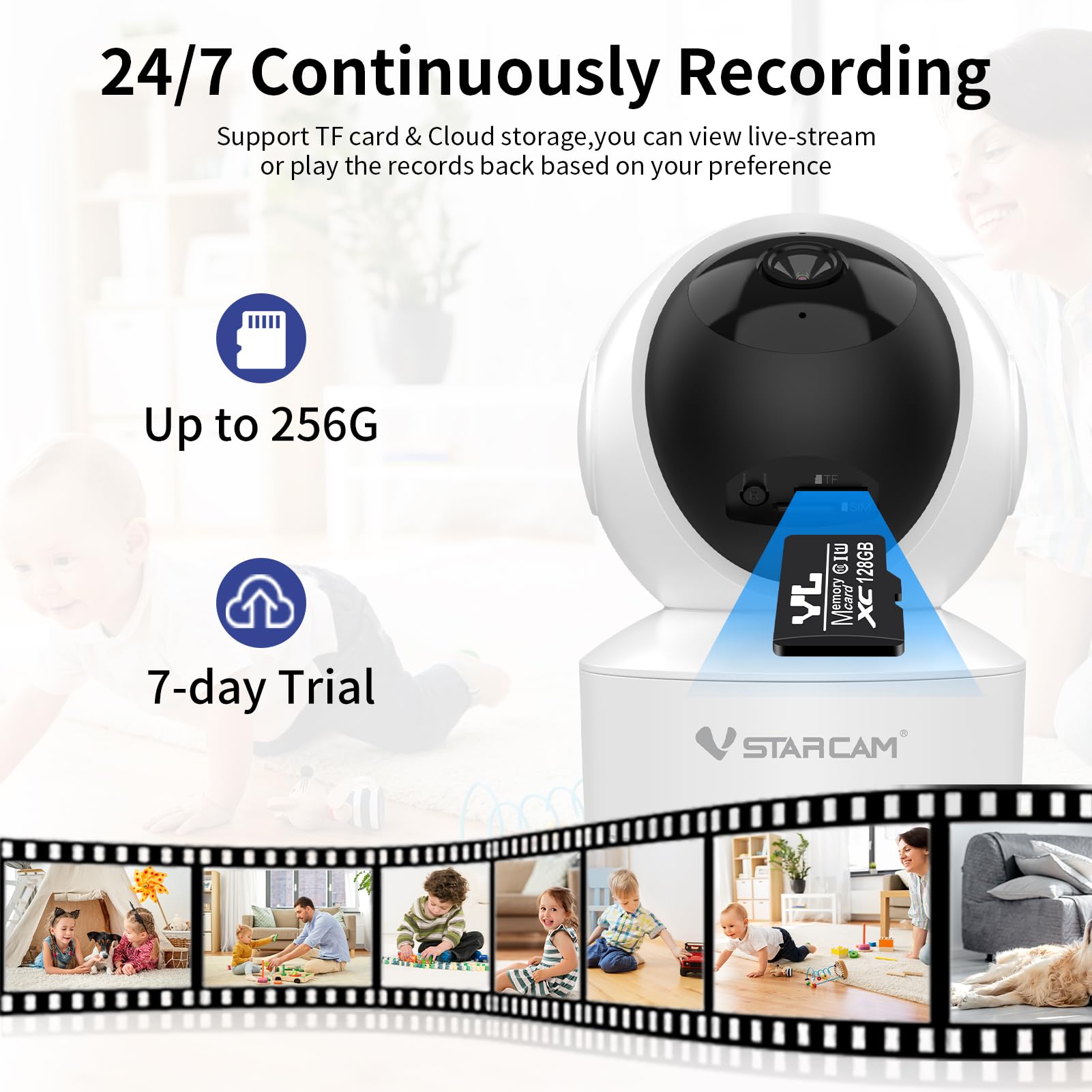 VSTARCAM Caméra interactive 720p WiFi 2,4G pour chat avec vision nocturne infrarouge et détection de mouvement