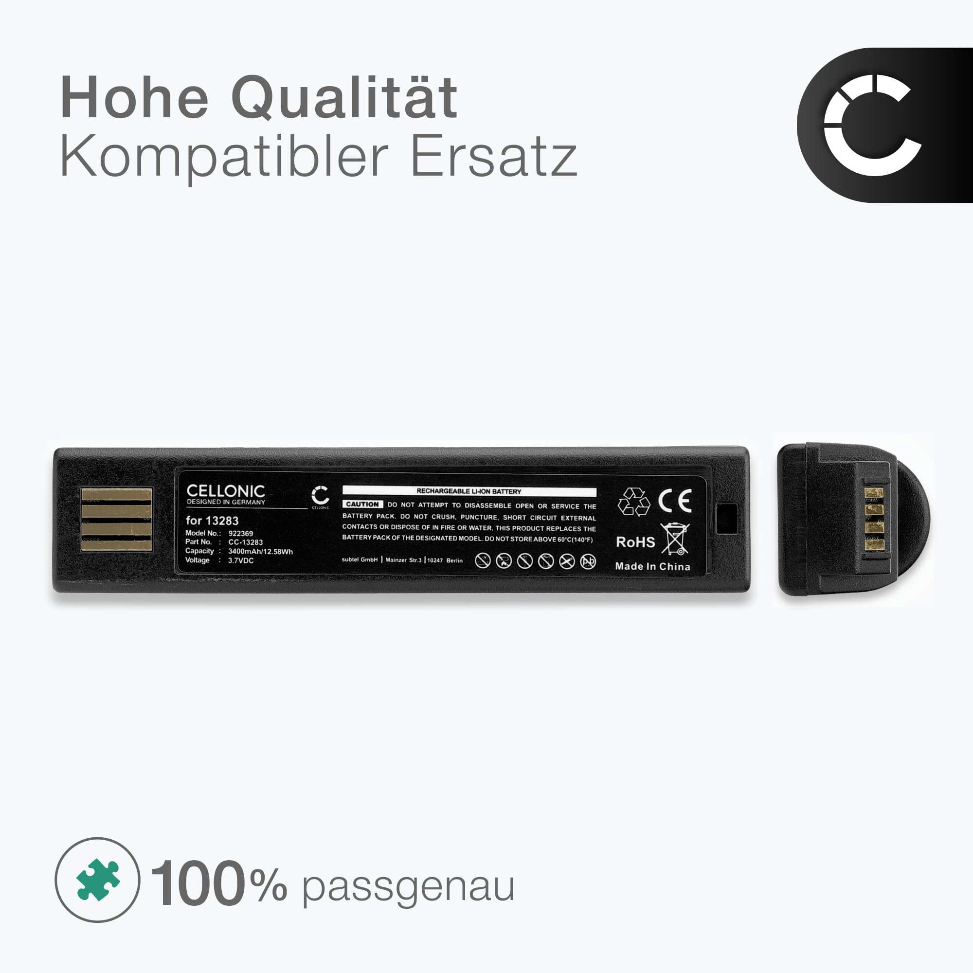 CELLONIC 1x Akku für Barcode Scanner Kompatibel mit Honeywell Voyager 1202, Xenon 1900, Xenon 1900g, 013283 - (3400mAh, 3.7V)