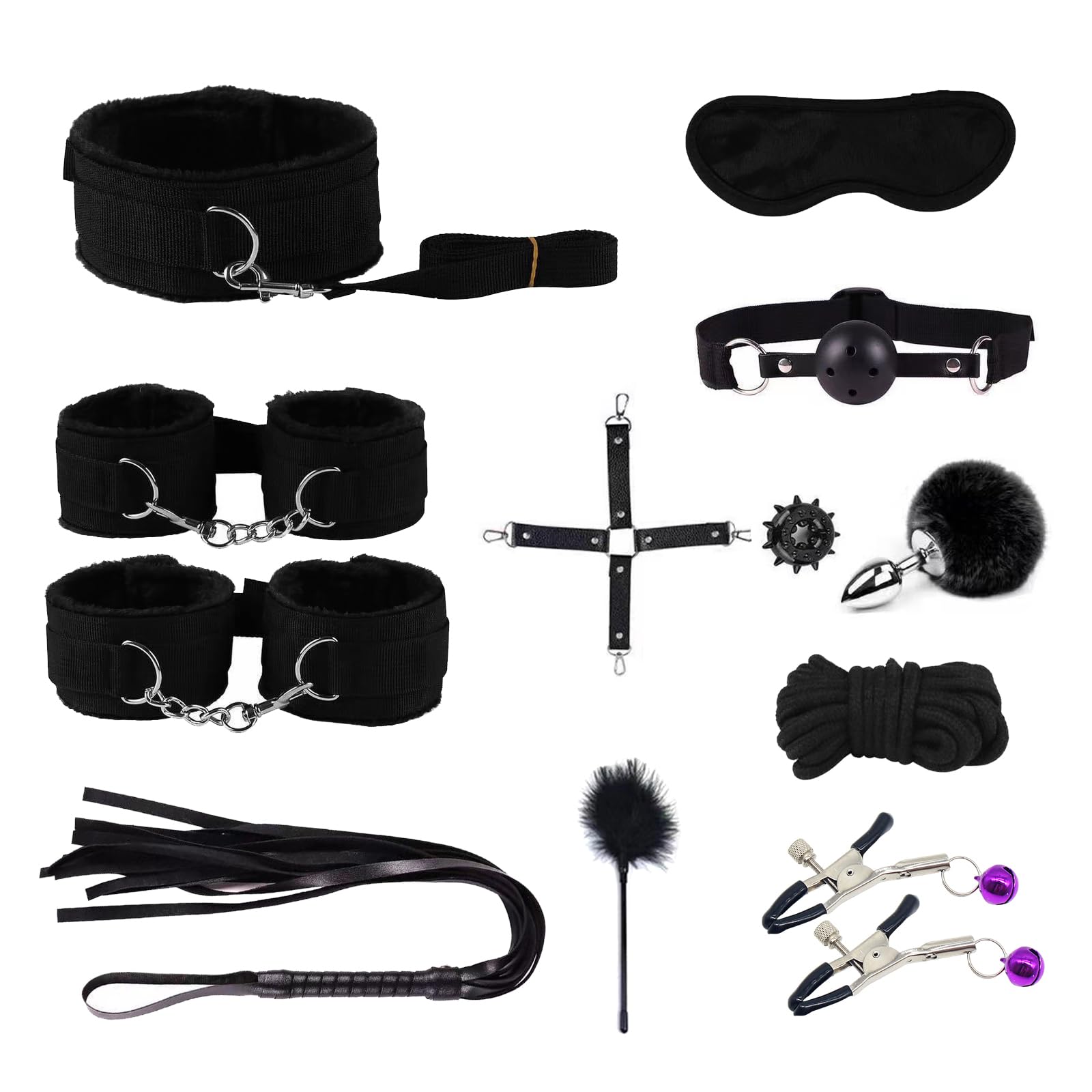 Kits de Bondage, Set de bondage SM, Juguetes para adultos - Esposas, correas, plumas, Set de juguetes eróticos