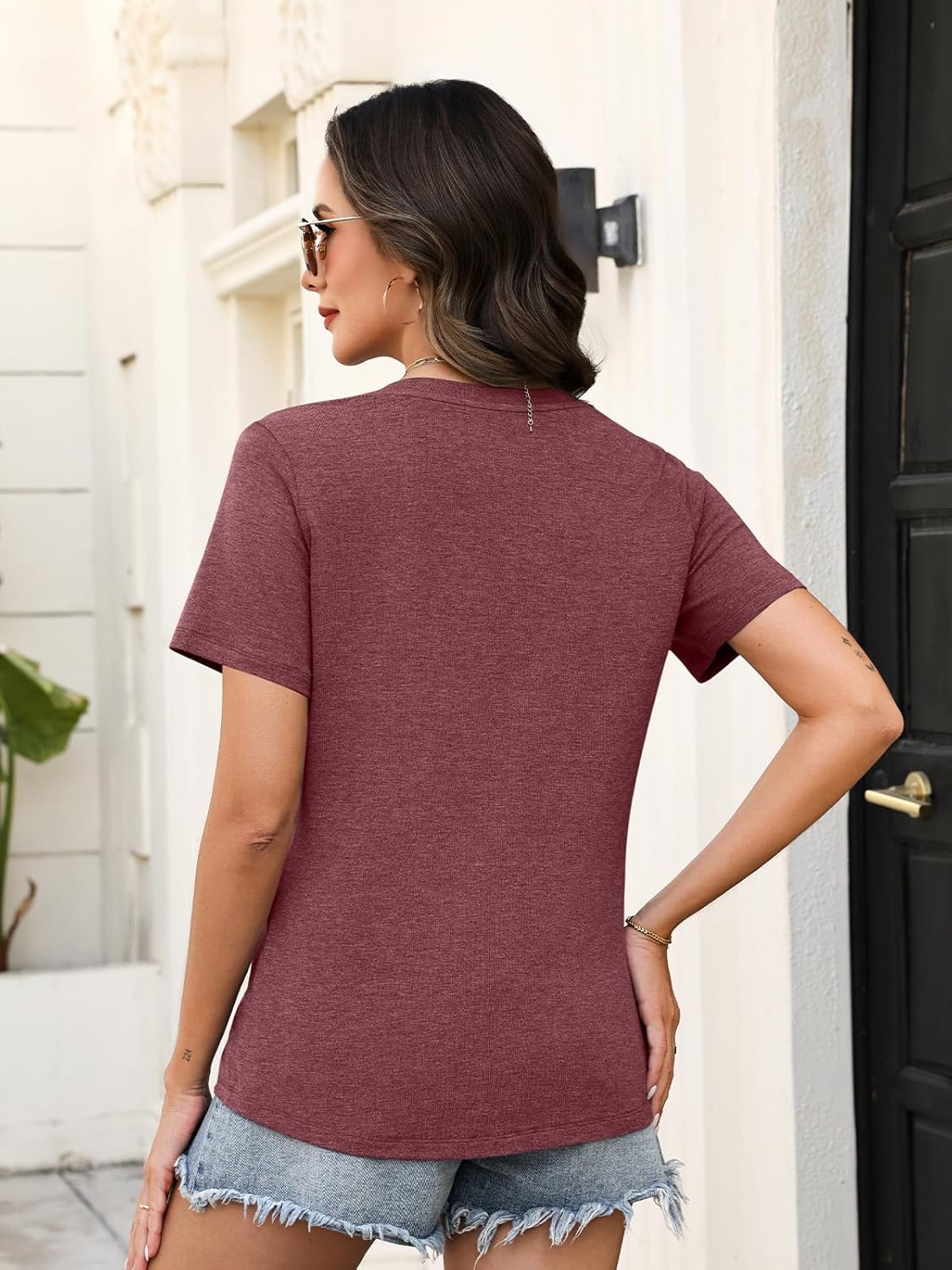 Womens Short Sleeve Button Down Tops Dressy Casual V Neck Summer Shirts Trendy Tees - Image 5