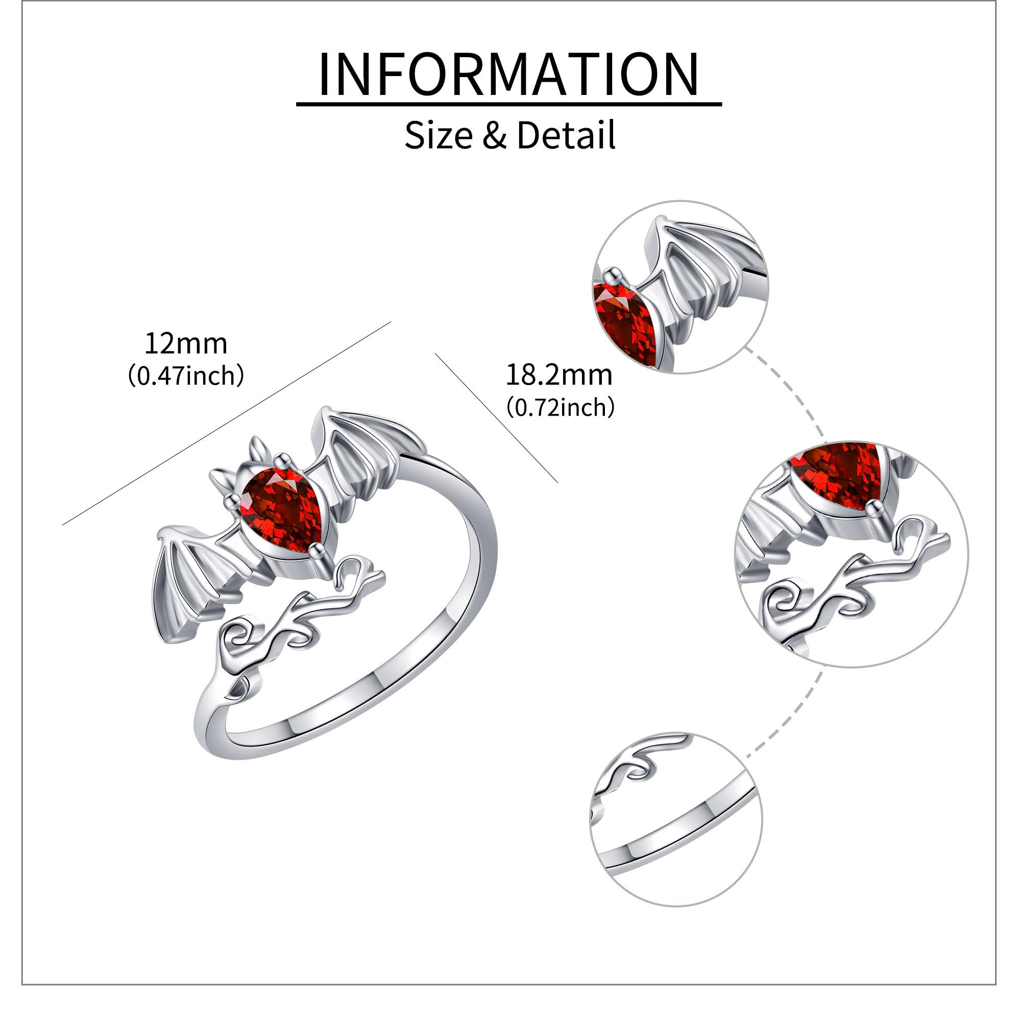 ONEFINITY Anillo de murciélago ajustable de plata de ley 925 para mujer, diseño de murciélago, para Halloween, joyería de murciélago, Zirconia cúbica