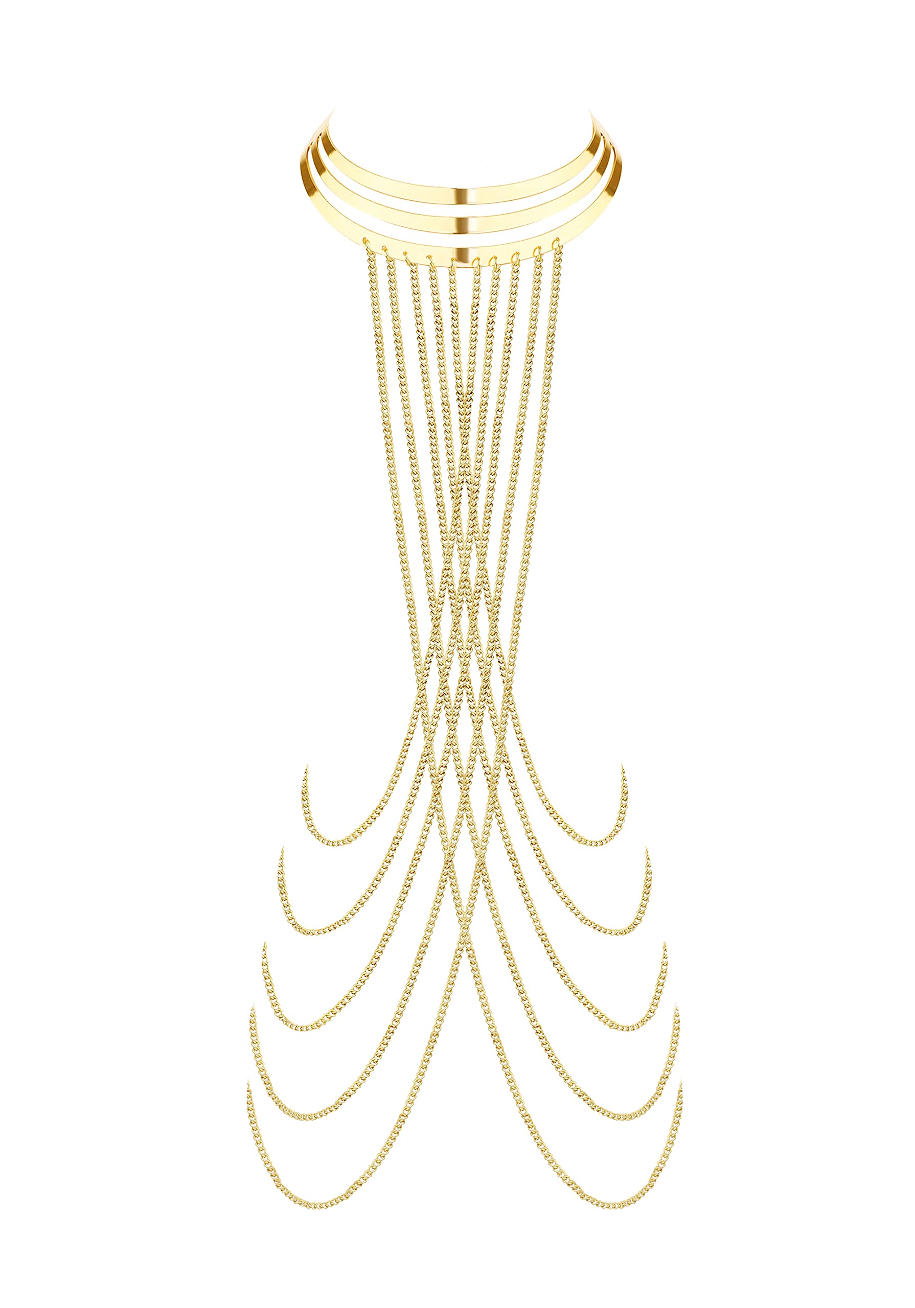 YADOCABody Chain for Women Sexy Gold Layered Crossover Tassels Bra Chain Minimalist Belly Chain Necklace Summer Beach Bikini Body Jewelry