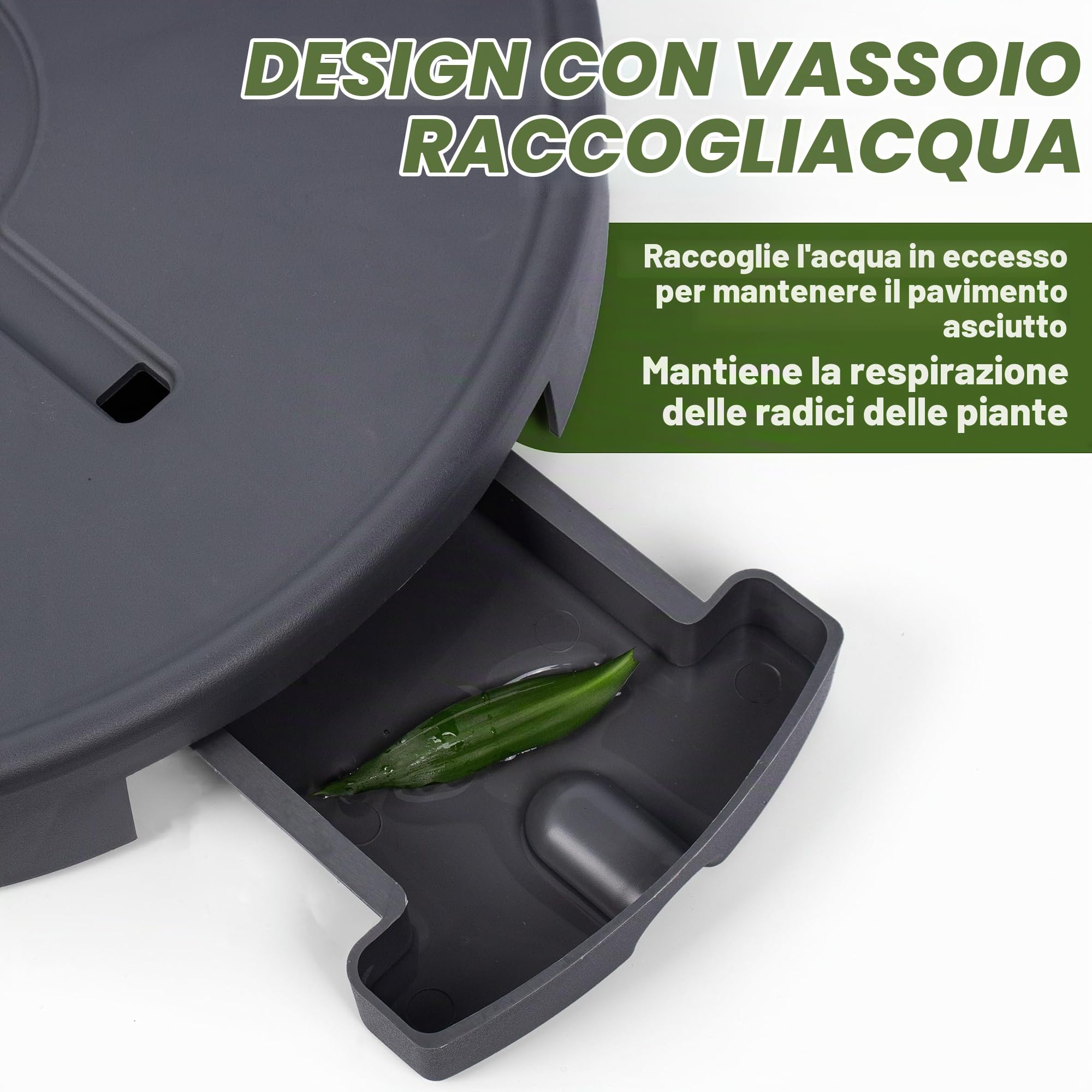 Portavasi per piante con ruote invisibili, supporto per piante per interni ed esterni, 420 mm, grigio, capacità massima di carico 200 kg (2 pezzi)