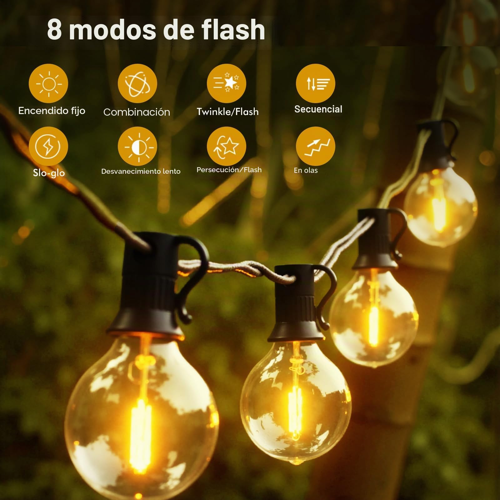 Avoalre 18+3M Guirnalda Luces Exterior 30+3 LED Bombillas 8 Modo G40 Guirnalda Luminosas Temporizado IP44 Impermeable para Fiestas, Bodas, Patios, Jardines, Pérgolas, Blanco Cálido