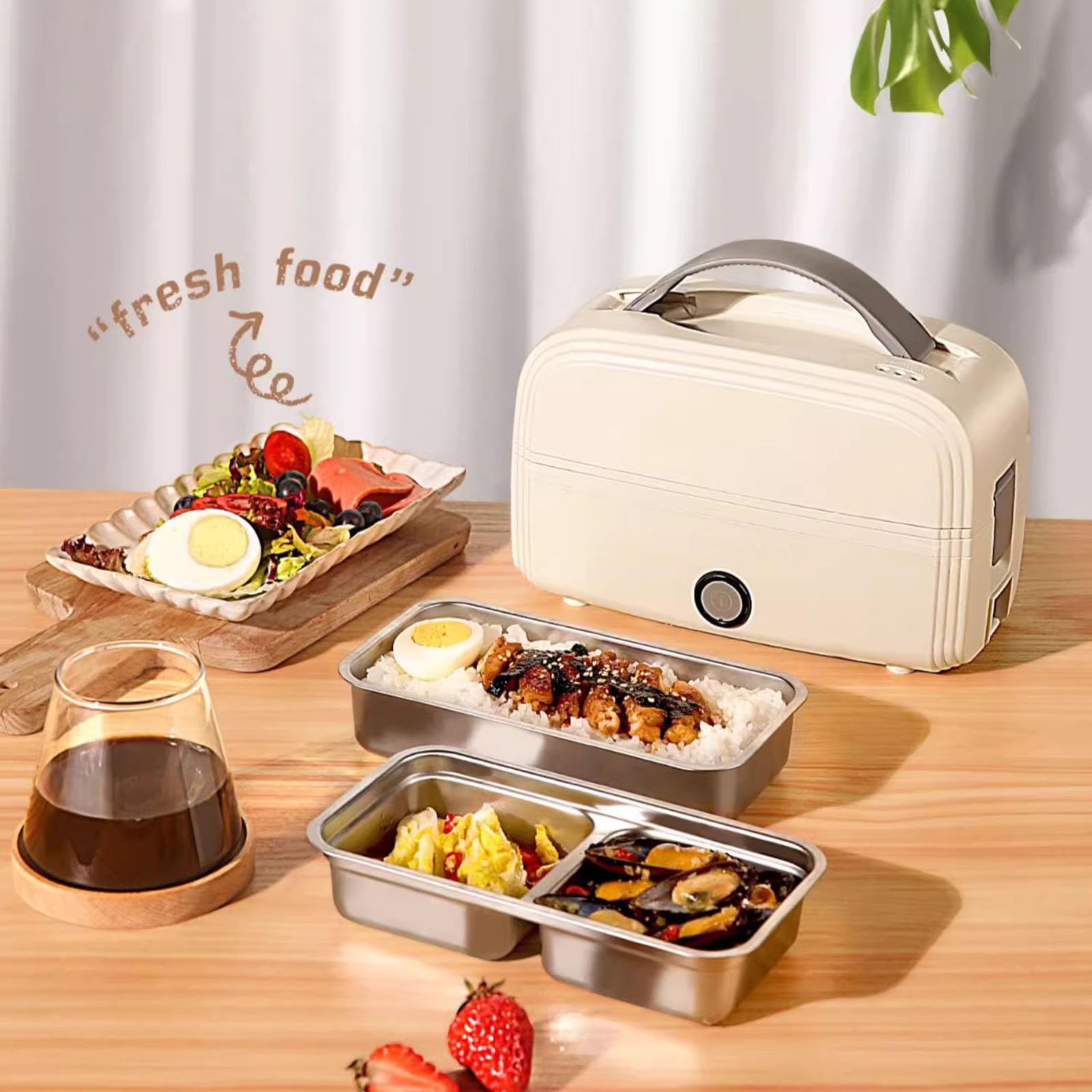 Lunch Box Elettrico, Bento Box Riscaldato A Tenuta Stagna per Adulti, Lunch Box Portatile con Isolamento A 3 Scomparti, Scaldavivande in Acciaio Inox per Casa E Ufficio, 300W, Bianco