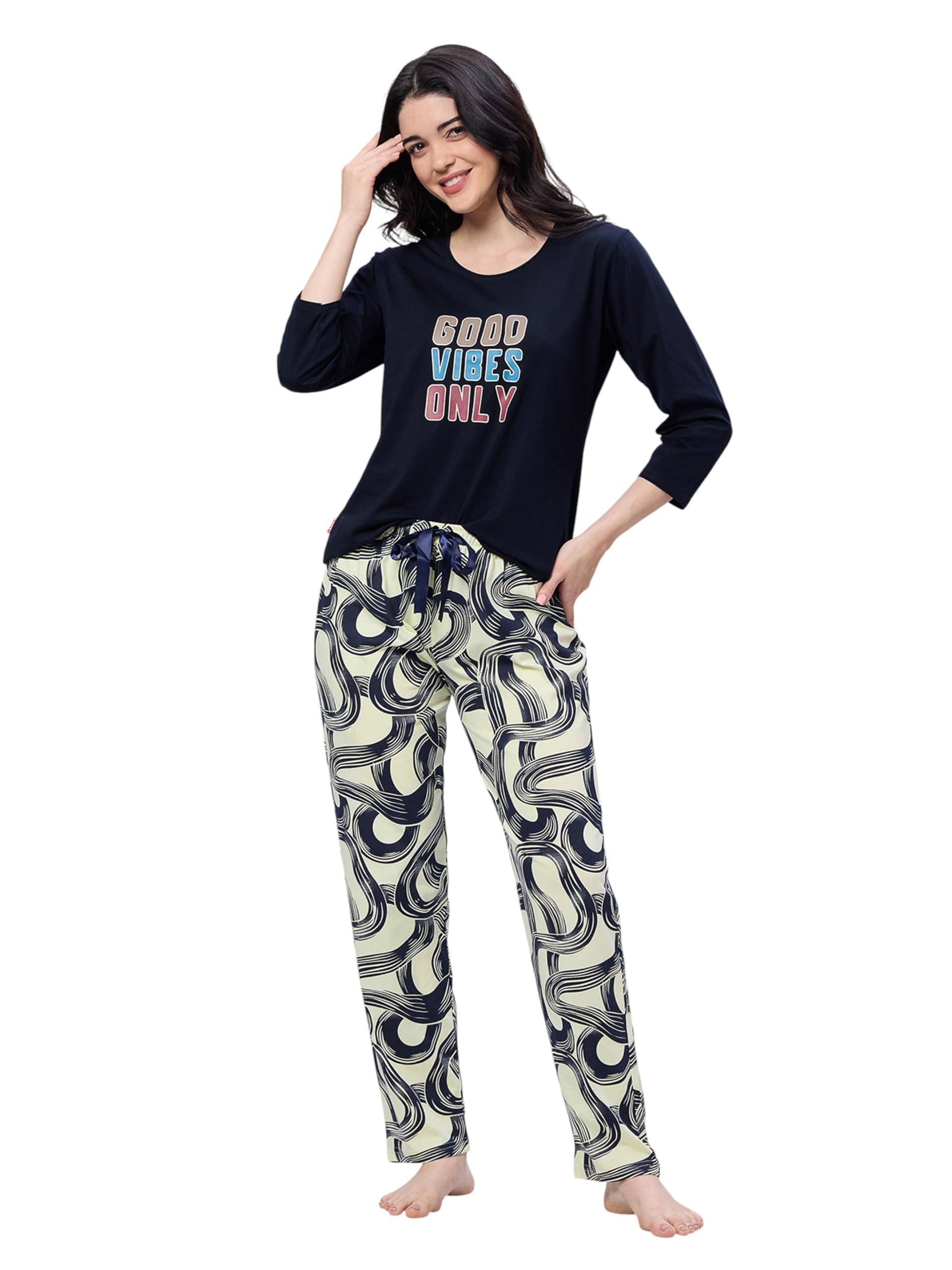 Women's Cotton Geometric Print Top & Payjama Full Sleeve Nightsuit Set-image-16