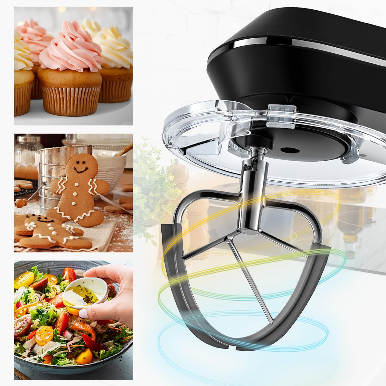 MalTec Planet MaltecChef Robot kuchenny 2200 W, hak do mieszania, hak do ugniatania, trzepacz, ochrona przed pryskaniem, 6 prędkości, 4 funkcje, czarny robot kuchenny, 6 l