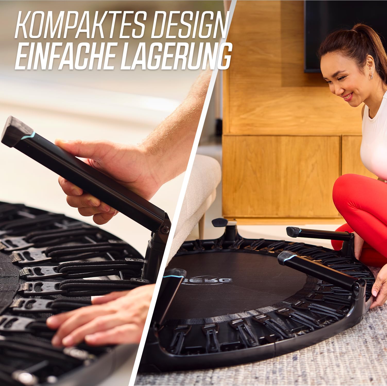 BERG Fitnesstrampolin 110 | Ø110 cm | Indoor Trampolin klappbar | Jumping Trampolin Fitness für Kraft | Cardio und Yoga | Mit Sicherheitsnetz