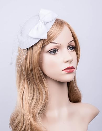 Miniatura 3 de Tocado de los años 20 y 50, sombrero de pastillero, sombrero de cóctel para fiesta de té con velo para niñas y mujeres