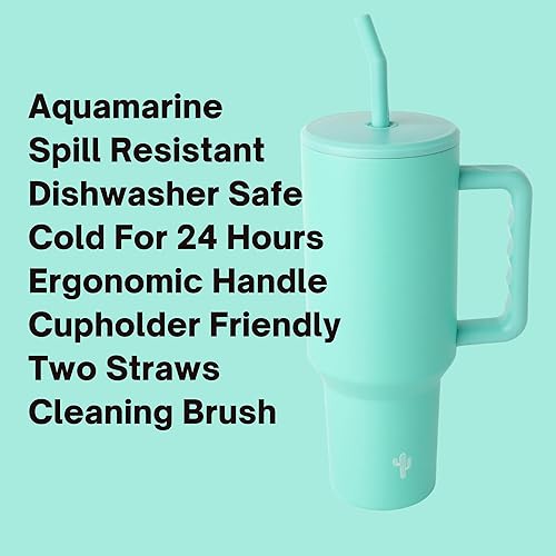 Miniatura 3 de Vaso aislado de acero inoxidable de 40 onzas, tapa antiderrames, asa y 2 popotes, apto para portavasos y apto para lavavajillas, a prueba de fugas