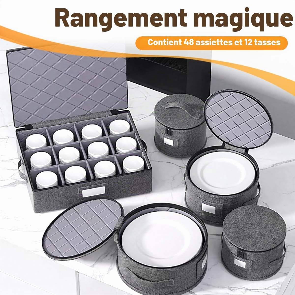 Boîtes de Rangement pour Vaisselle en Porcelaine 5 pièces Boite Rangement Assiette avec Couvercle et Poignées Rangement Verre a Pied,Pour le stockage à domicile