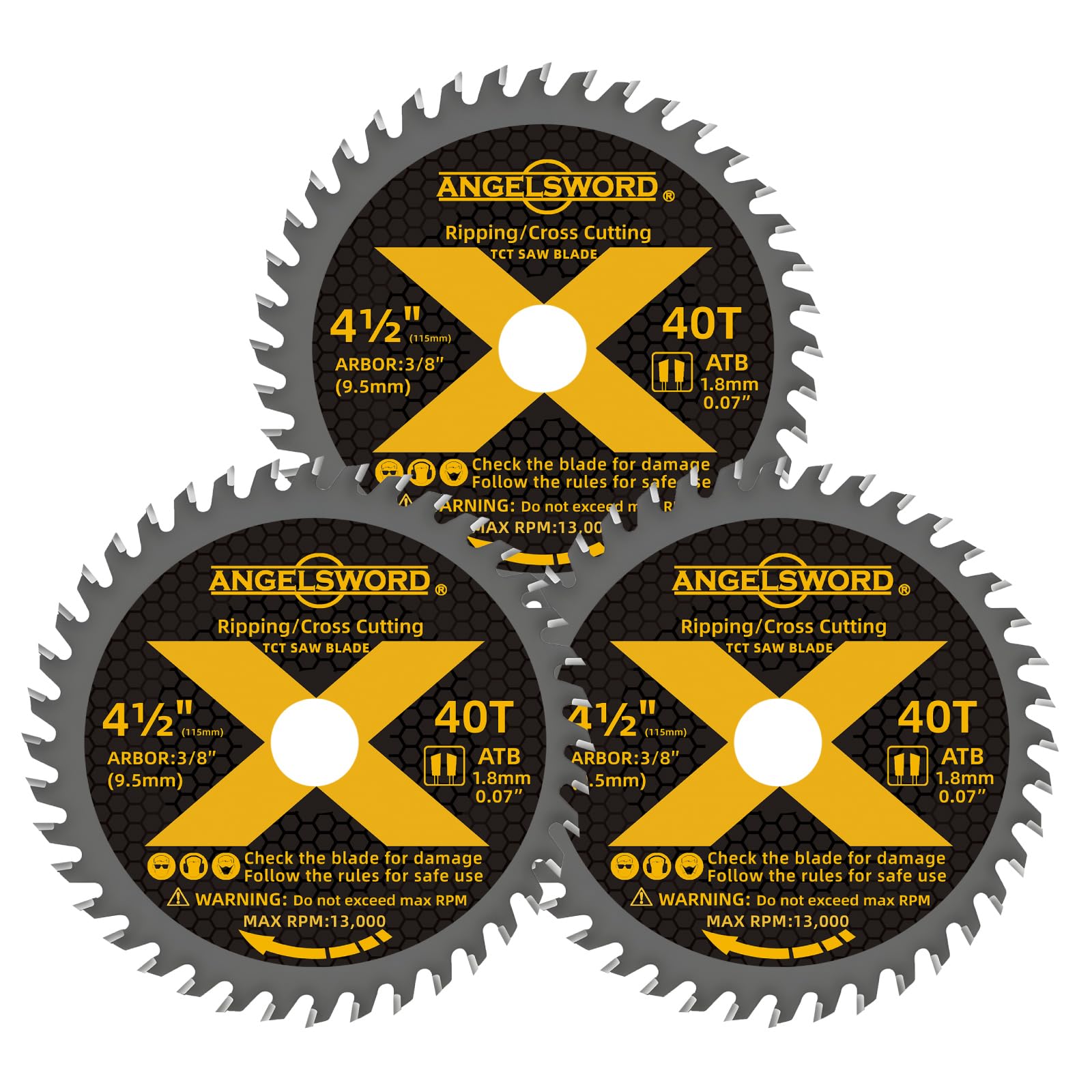 ANGELSWORD 4-1/2 Inch Circular Saw Blade, 3/8" Arbor 40T, for Ripping, Cross Wood Cutting, 3 Pack