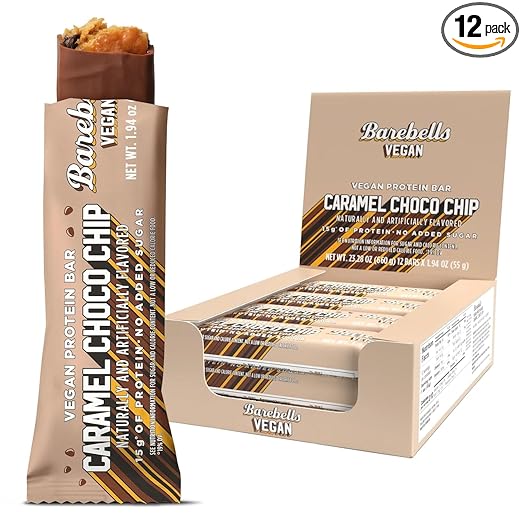 Barebells Protein Bars - Protein Snacks with High Protein - Chocolate Protein Bars - Perfect on The Go Protein Snack & Breakfast Bars (12 Count (Pack of 1), Plant Based - Caramel Choco Chip)