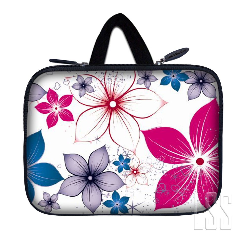 Tablet Sleeve Carrying Case w/Hidden Handle - White Background Flowers