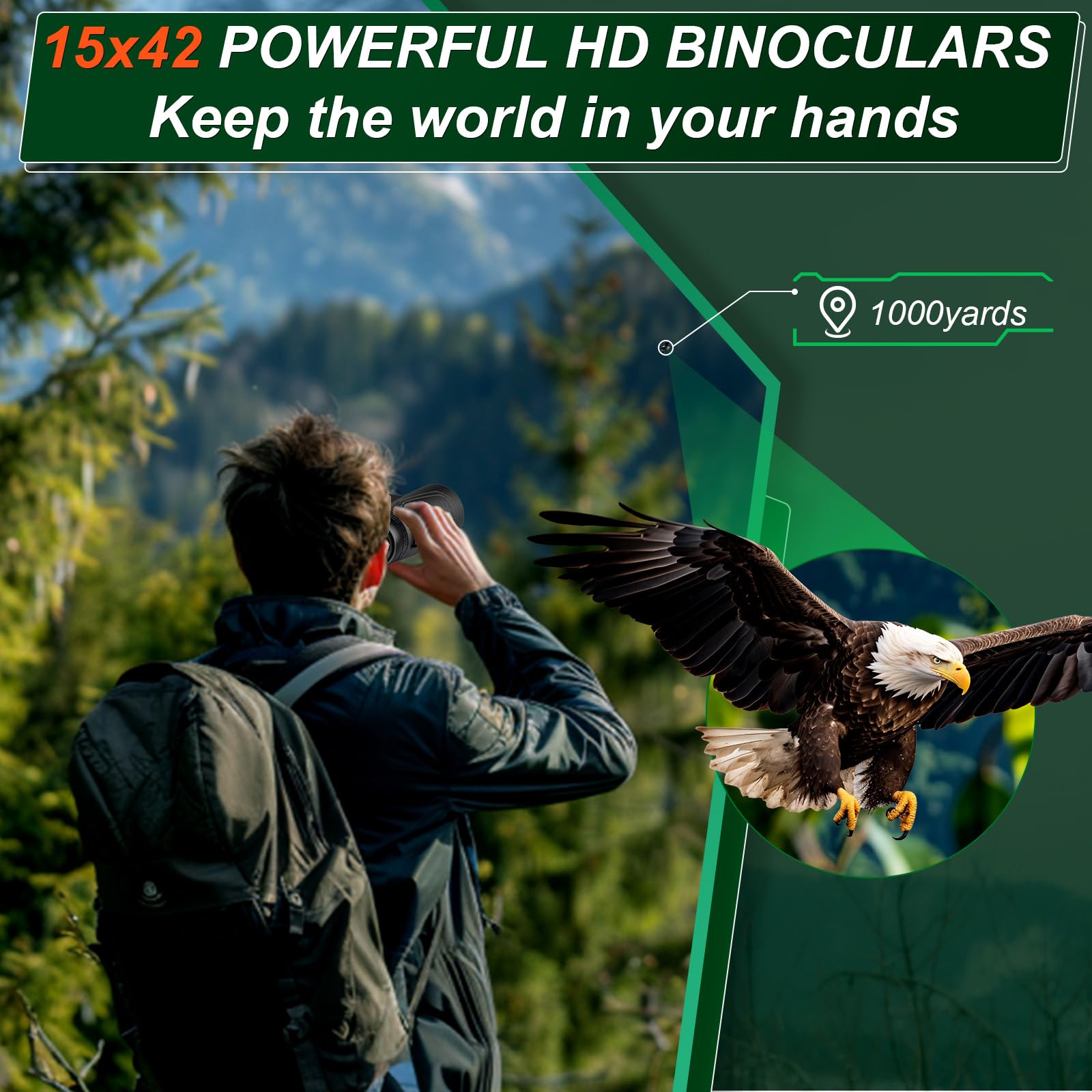 15x42 Fernglas Erwachsene für Safari - Occer Klein Fernglas mit großer Sicht - Großes Okular HD Ferngläser für Jagd Vogelbeobachtung Reisen Wildtiere Wandern
