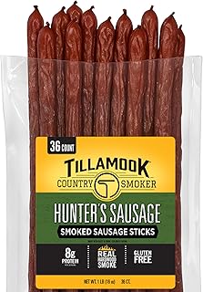 Tillamook Country Smoker Smoked Sausage, Hunter's Sausage, 16 Ounce (36 Count Meat Sticks Bulk Pack) Real Hardwood Smoked, Low Carb, High Protein Ready to Eat Keto Snack