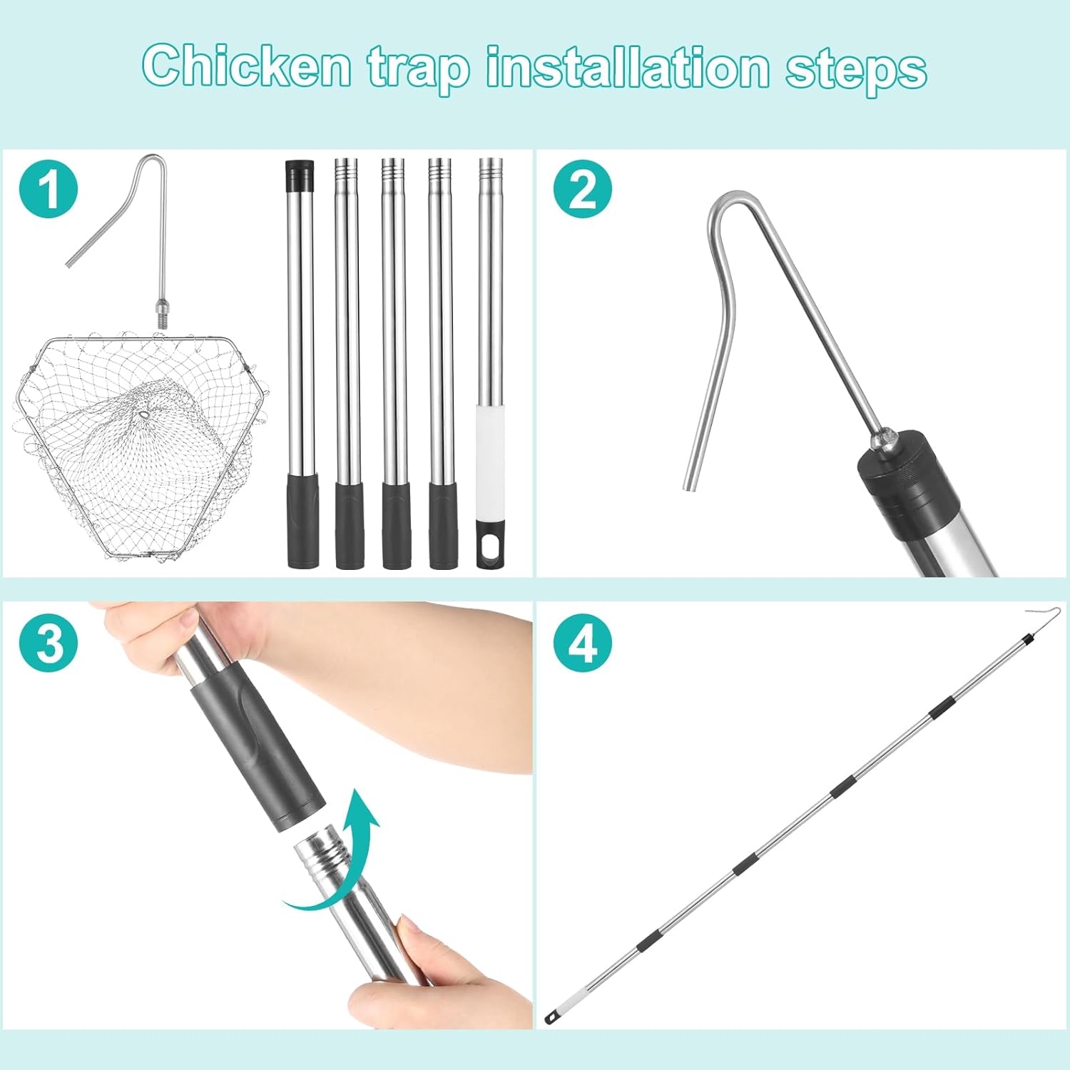 Chicken Catcher, Adjustable from 29 inches to 74 inches Chicken Net,Chicken Leg Hook, Suitable for Catching Outdoor Animals Such as Chickens, Ducks, Fishnet,Geese,Birds (15.3 x 23.2 inch net)