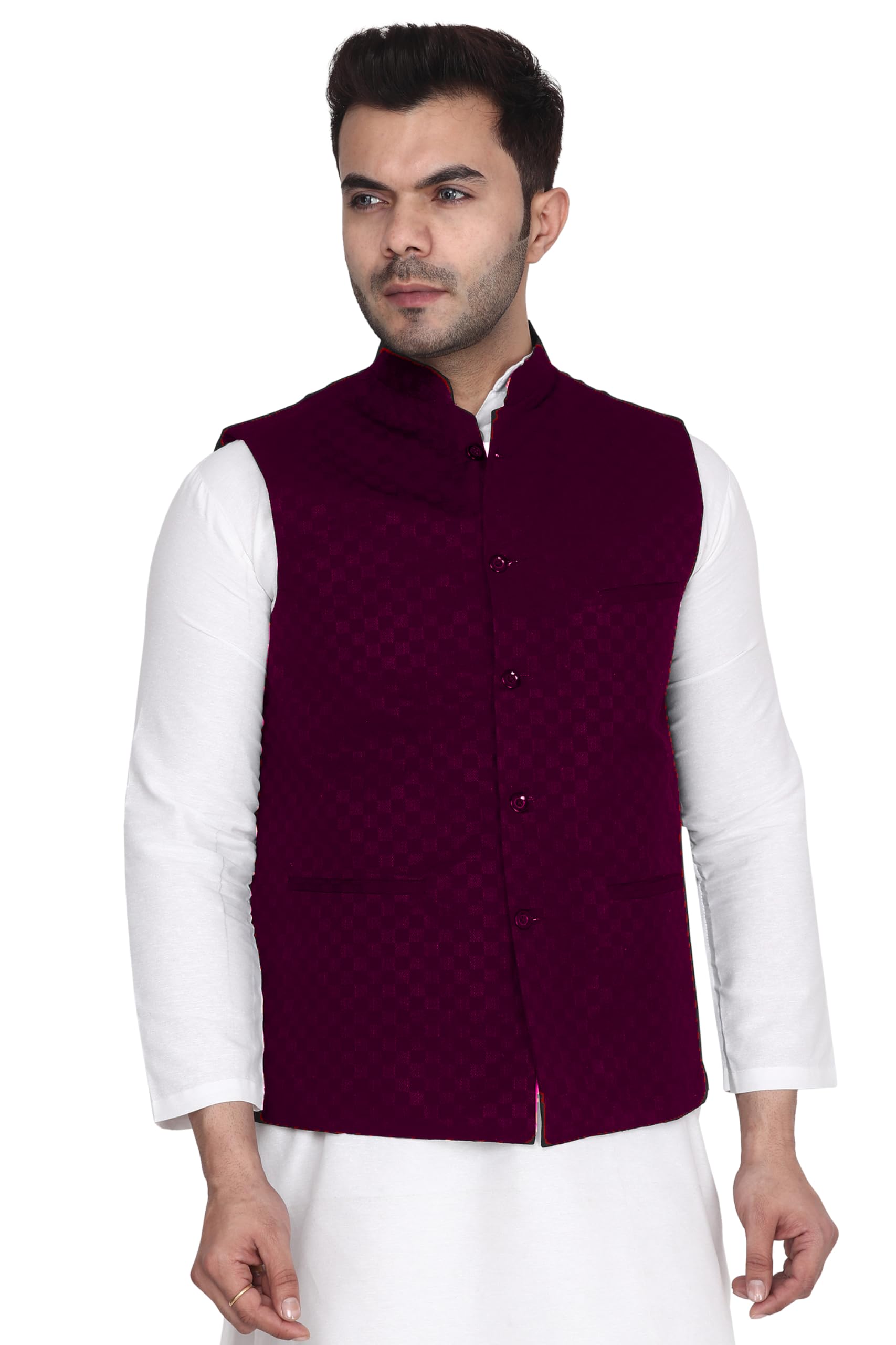 aaryavar Ethnic Premium Nehru/Modi Jacket/Waistcoat - Sleeveless Coat for Formal & Festival Wear - Wine Color-picture-38