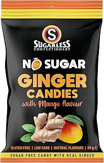 Sugarless Confectionery Sugar Free. Ginger Candies with Mango Flavour 60g