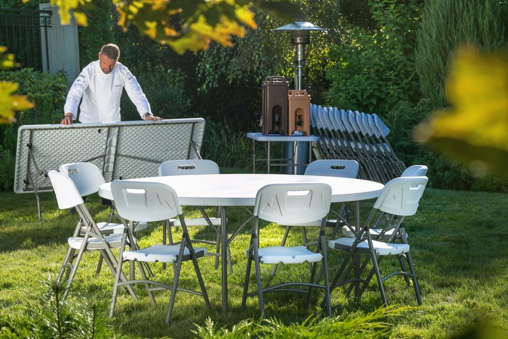 HENDI Buffettisch, AmerBox, rund, klappbar, mit Griff, platzsparend, leicht zu transportieren, für den Innen- und Außeneinsatz, Gartentisch, Campingtisch, Klapptisch, ø1500x(H) 740mm, HDPE, Weiß