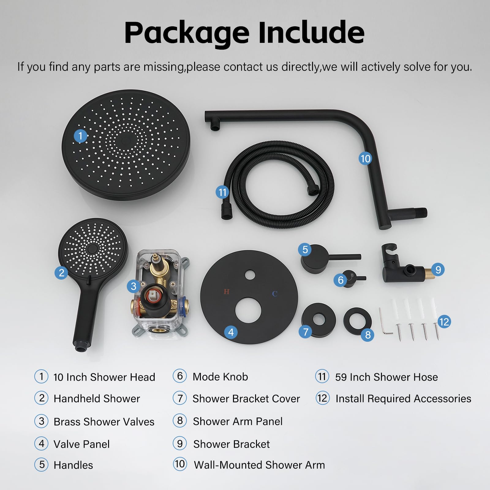 BWE Black Shower System - Rain Head & Handheld -7