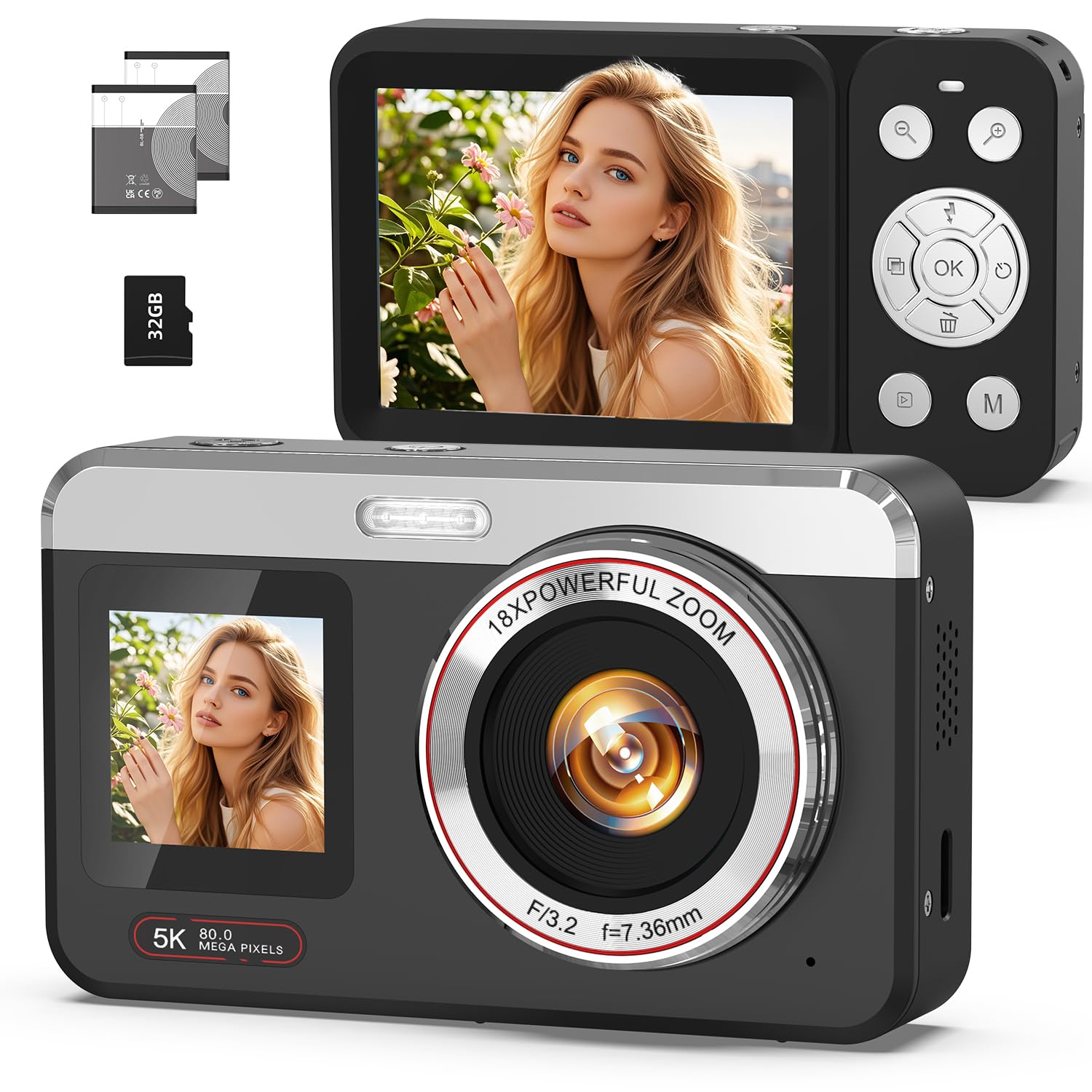 5K Digital Camera with Auto Focus, 80MP Point and Shoot Camera for YouTube, Dual Screen Vlogging Camera for Travel, 18X Zoom Compact Camera for Beginners & Teens with 32GB Card, Black-picture-11