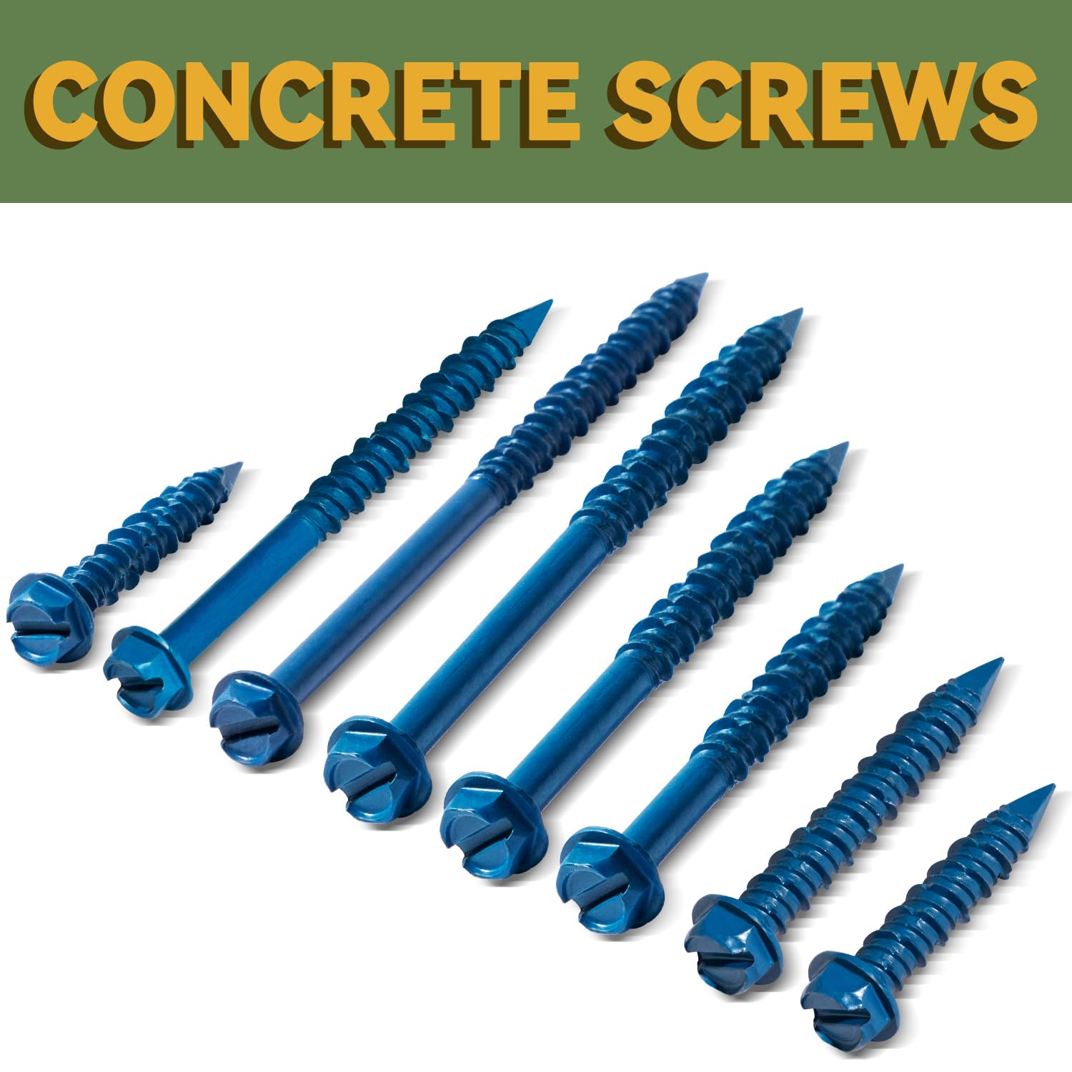 200 Pack 1/4" X 1-3/4" Hex Head Diamond Tip Concrete Screws With 2 Drill Bits – For Masonry, Block, Brick, Cement, Stucco