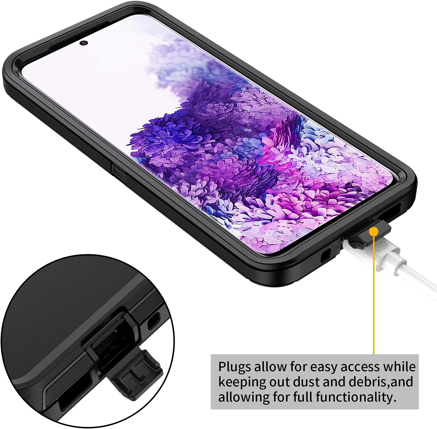 for Galaxy S20 Plus 5G Case,Shockproof Dropproof Dustproof 3-Layer Full Body Protection Rugged Heavy Duty High Impact Hard Cover Case for Galaxy S20+,Black image 5