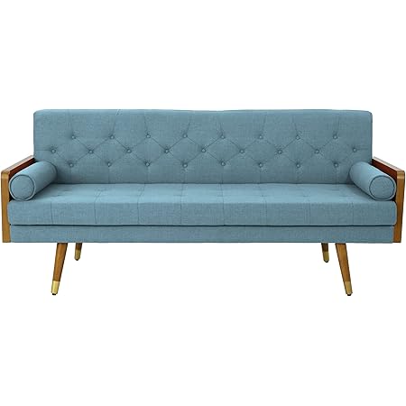 Christopher Knight Home Aidan Mid Century Modern Tufted Fabric Sofa, Blue