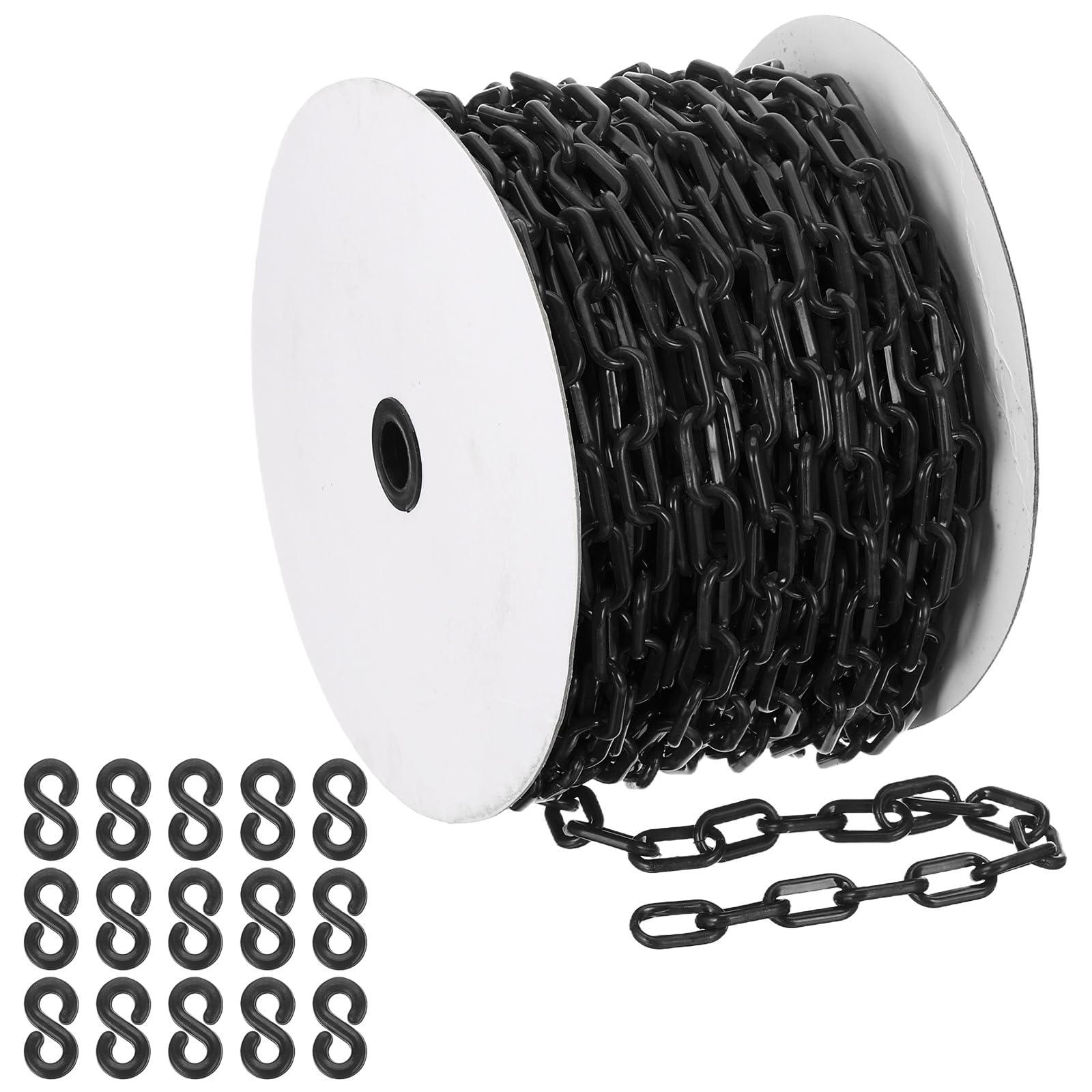 PATIKIL Chaîne plastique noire, 131 pieds 6mm Chaîne barrière sécurité plastique large Longue chaîne plastique pour le contrôle foule, le stationnement, décoration chantier construction