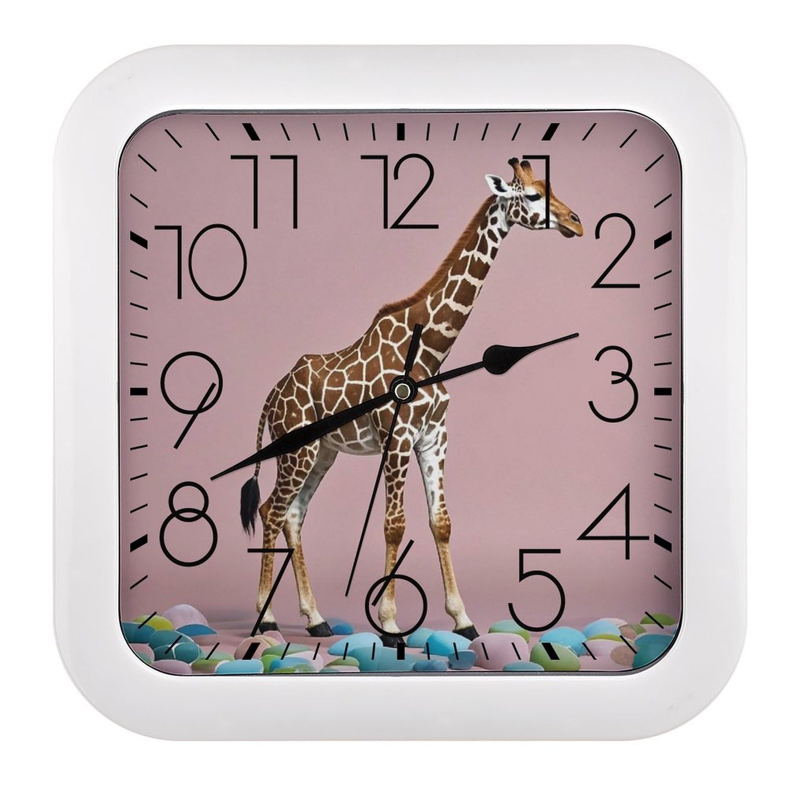 FekiLoot Square Cherry Giraffe Wall Clock Decorative Battery Operated Analog Clocks Silent Non-Ticking Frame Wall Clocks Perfect Kitchen Or Office Clock 10 Inch