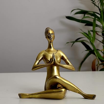 Jaszz Art Brass Yoga Girl Statue Home Decor Lady Figurine Murti for Table Top Living Room Self Office Shop Counter Decorative Showpiece and Return Gift (Pack of 1)(Posture 3)