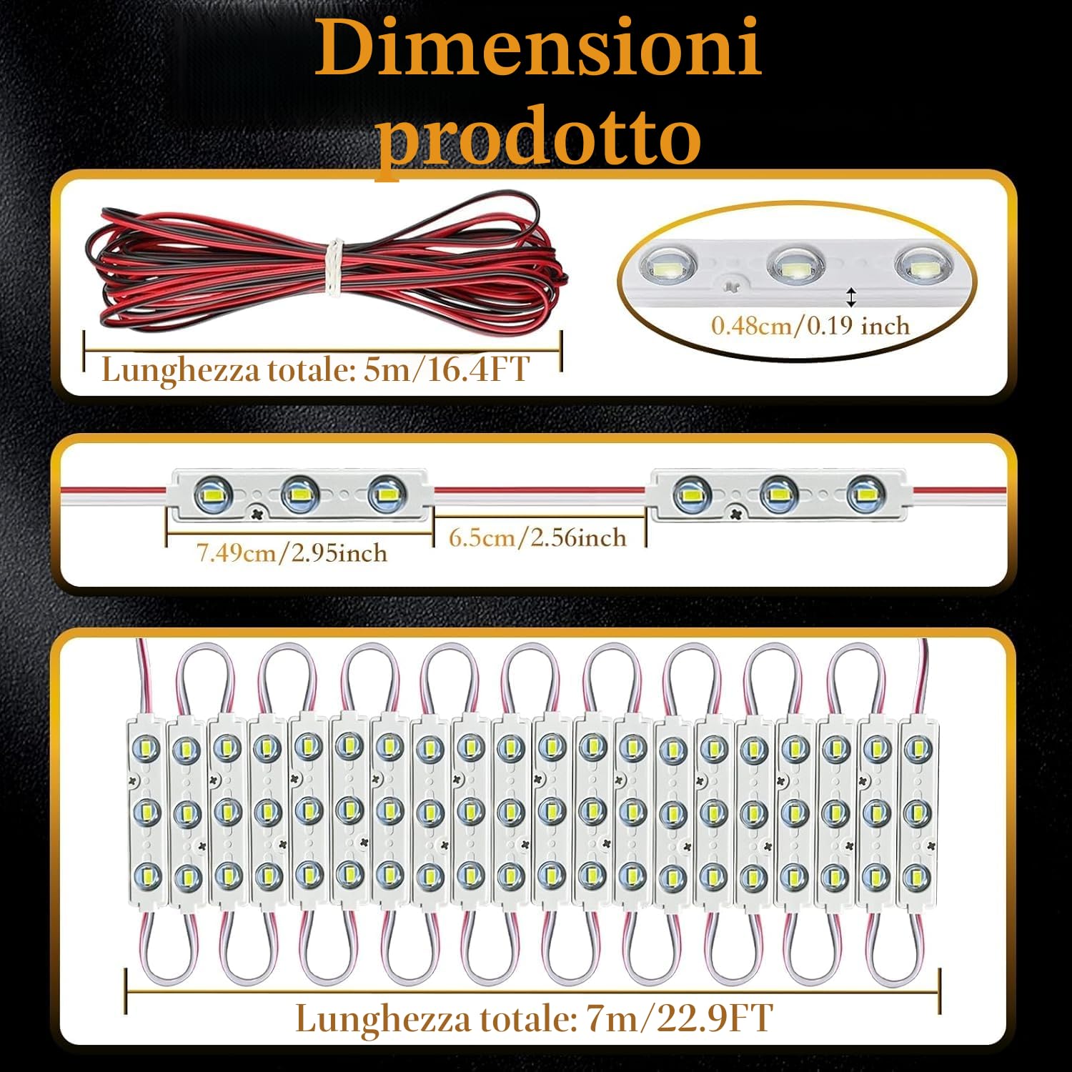 Topcloud Set di luci interne per furgone, 120 LED, impermeabile, camion, transit, bus, LWB, 20 moduli