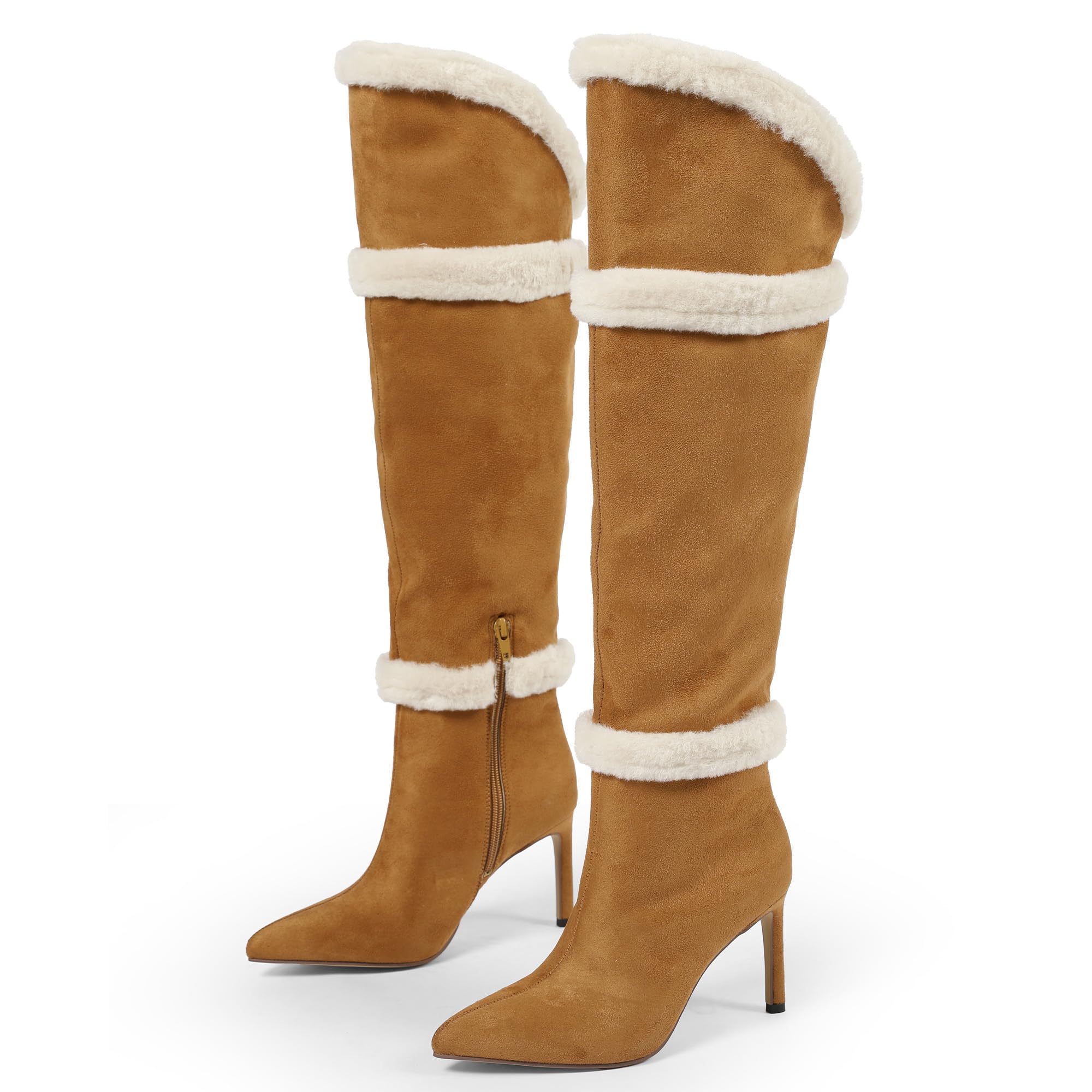 Women Knee High Boots 3 In Stiletto High Heel Pointed Toe Tall Boots Side Zipper Dress Long Boots