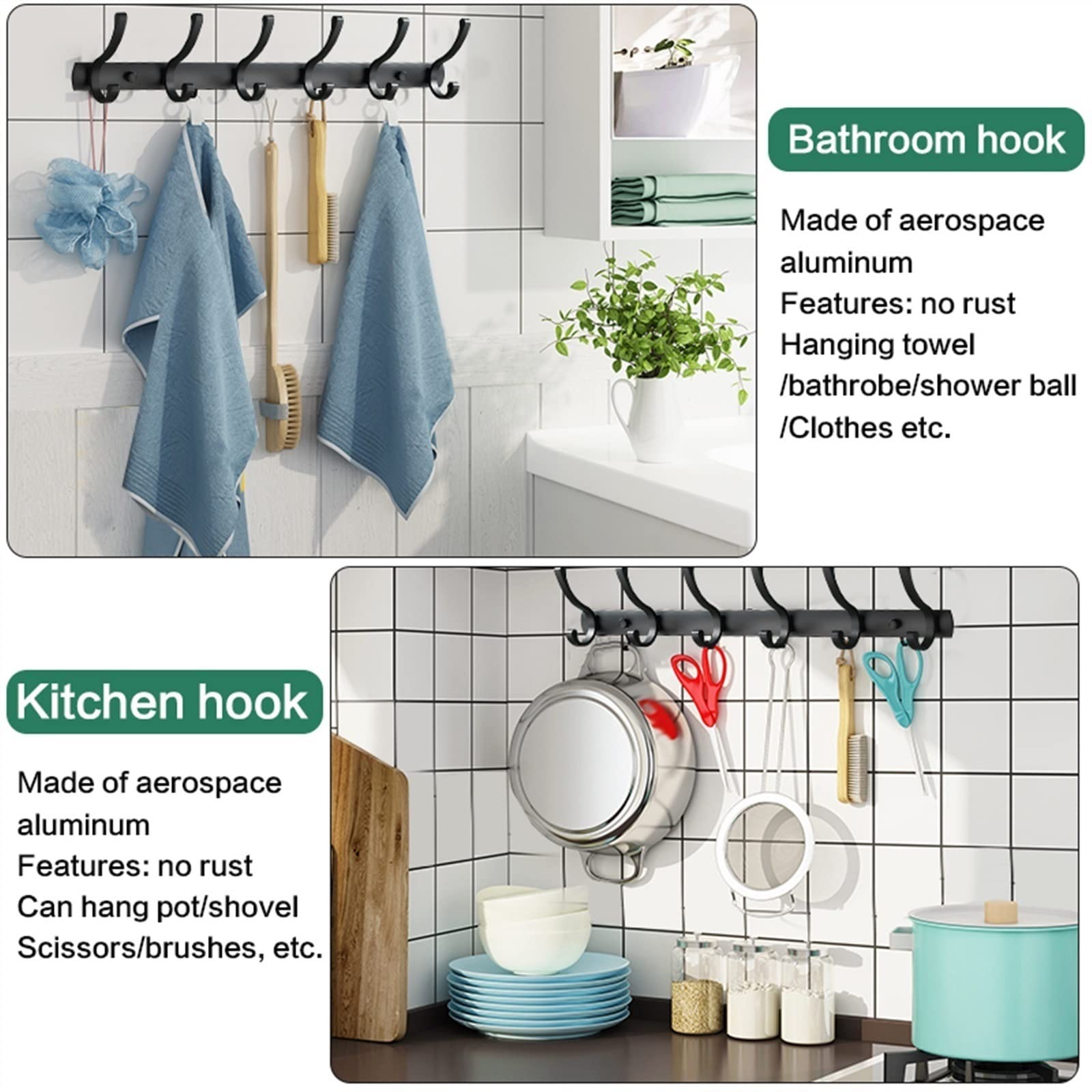 Ganchos de Pared Gancho de Aluminio for Colgar en la Pared, Ganchos for Toallas, Almacenamiento de Ropa, Accesorios de baño Perchero de Pared (Color : Super Thick Black 6)