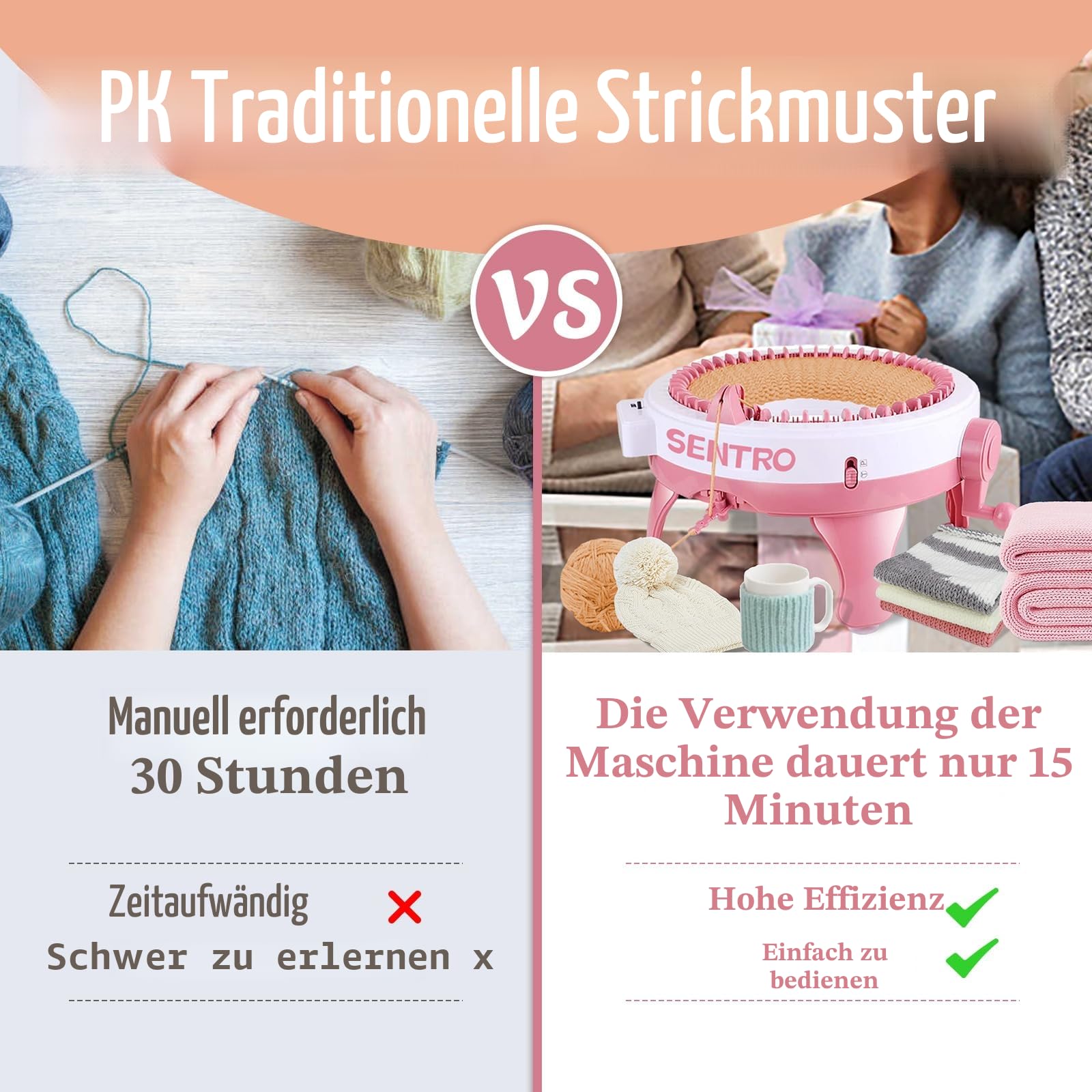 SENTRO 48 Nadeln Strickmaschine mit Reihenzähler für Erwachsene/Kinder, Dualmodus Strickmaschine für Socke, Mütze und Schal