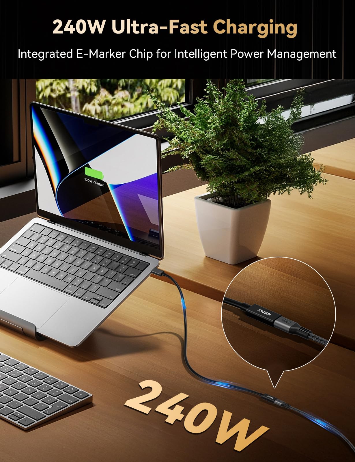 XAOSUN Cavo di prolunga USB C da 80 Gbps per Thunderbolt 5 da 6 m, ricarica da 240 W e display 16K/8K, cavo di prolunga di tipo C da maschio a femmina, compatibile con Thunderbolt 4 3, hub USBC