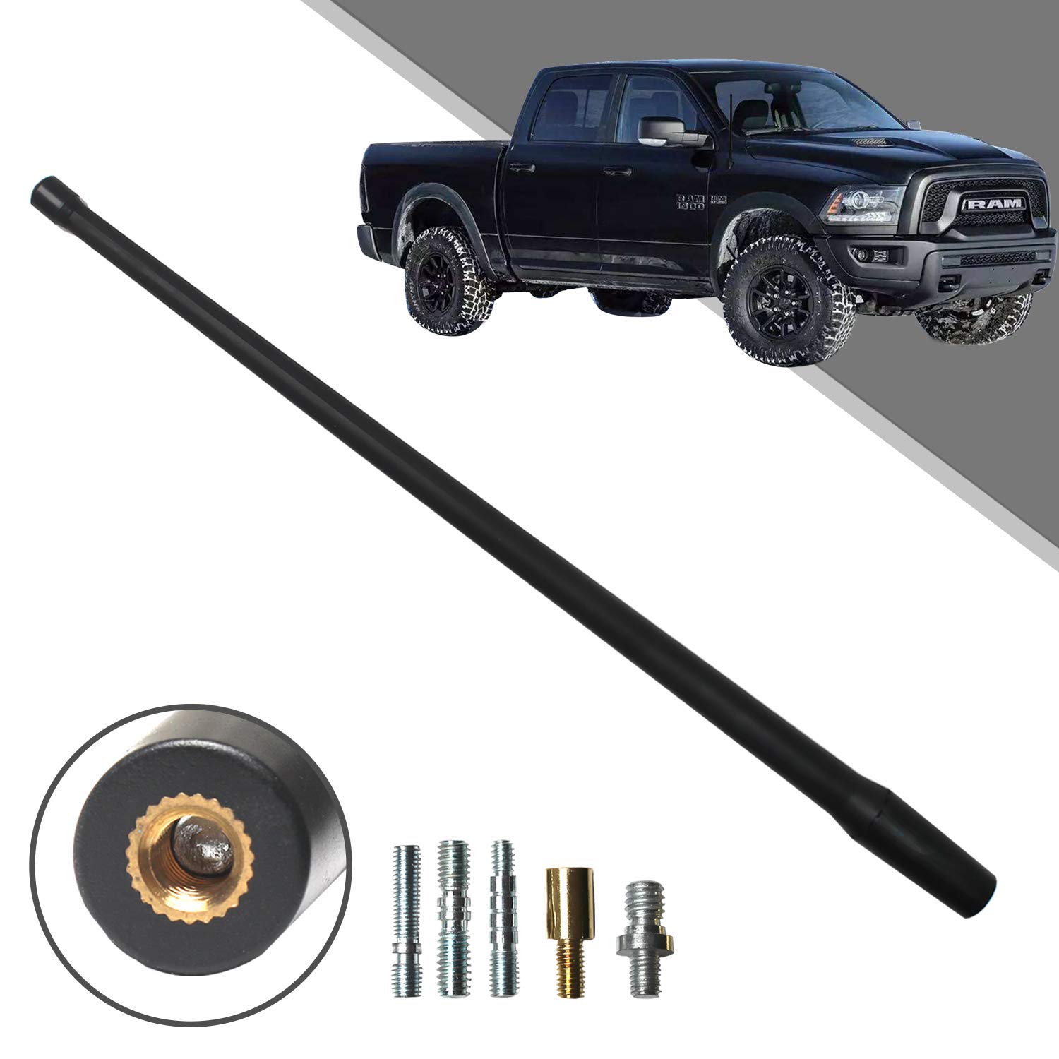 Beneges 13 Inch Flexible Rubber Replacement Antenna Compatible with 1994-2019 Dodge Ram 1500 Trunk, Optimized FM/AM Reception.