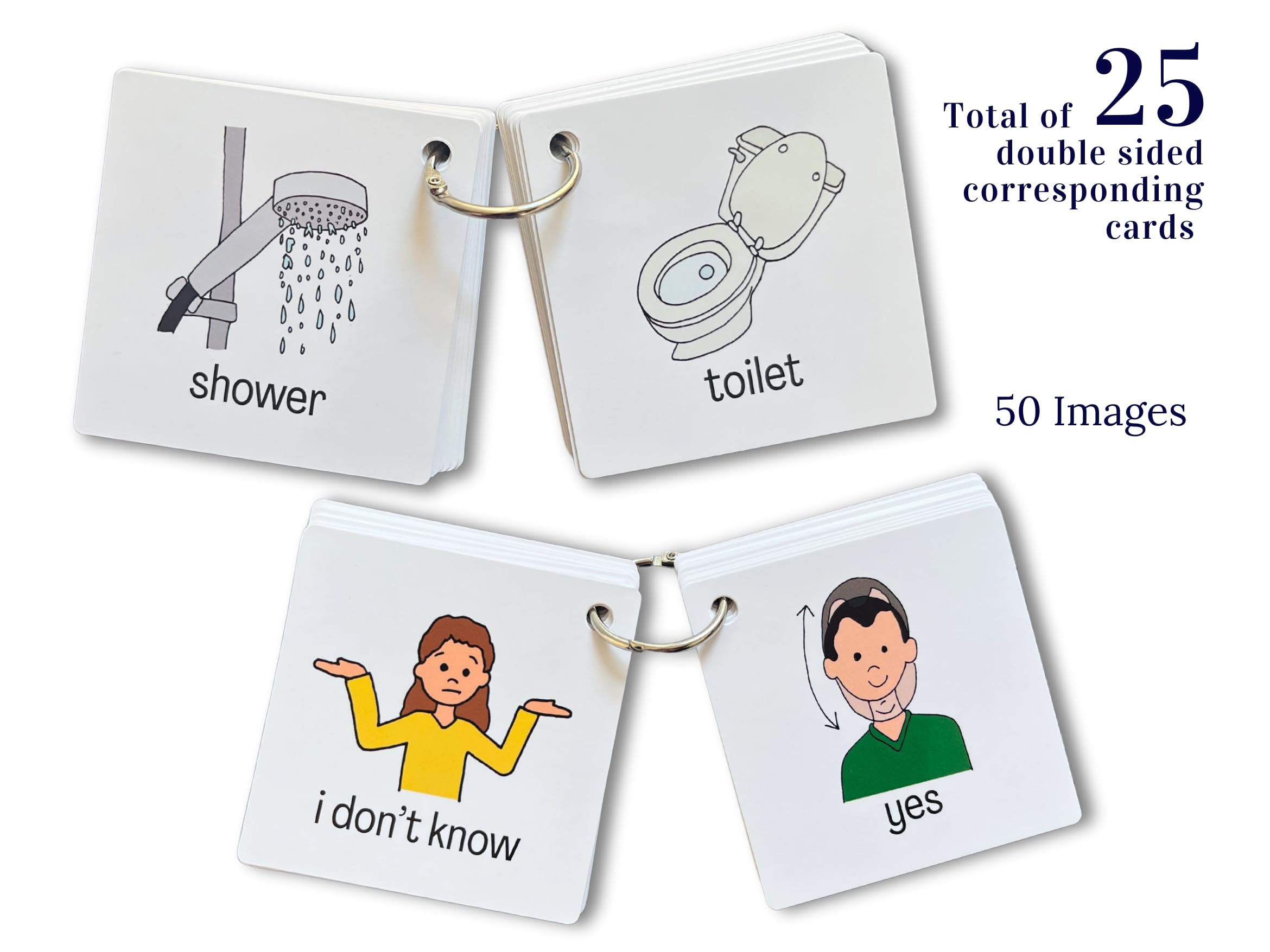 Communication Aid Cards for Non-Verbal Children, Autism Spectrum, Speech Delay, 25 Double-Sided Cards with Retractable Key Ring - Image 4