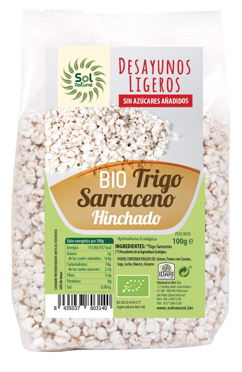 SOLNATURAL Trigo Sarraceno Hinchado - Paquete de 12 x 100 gr - Total: 1200 gr