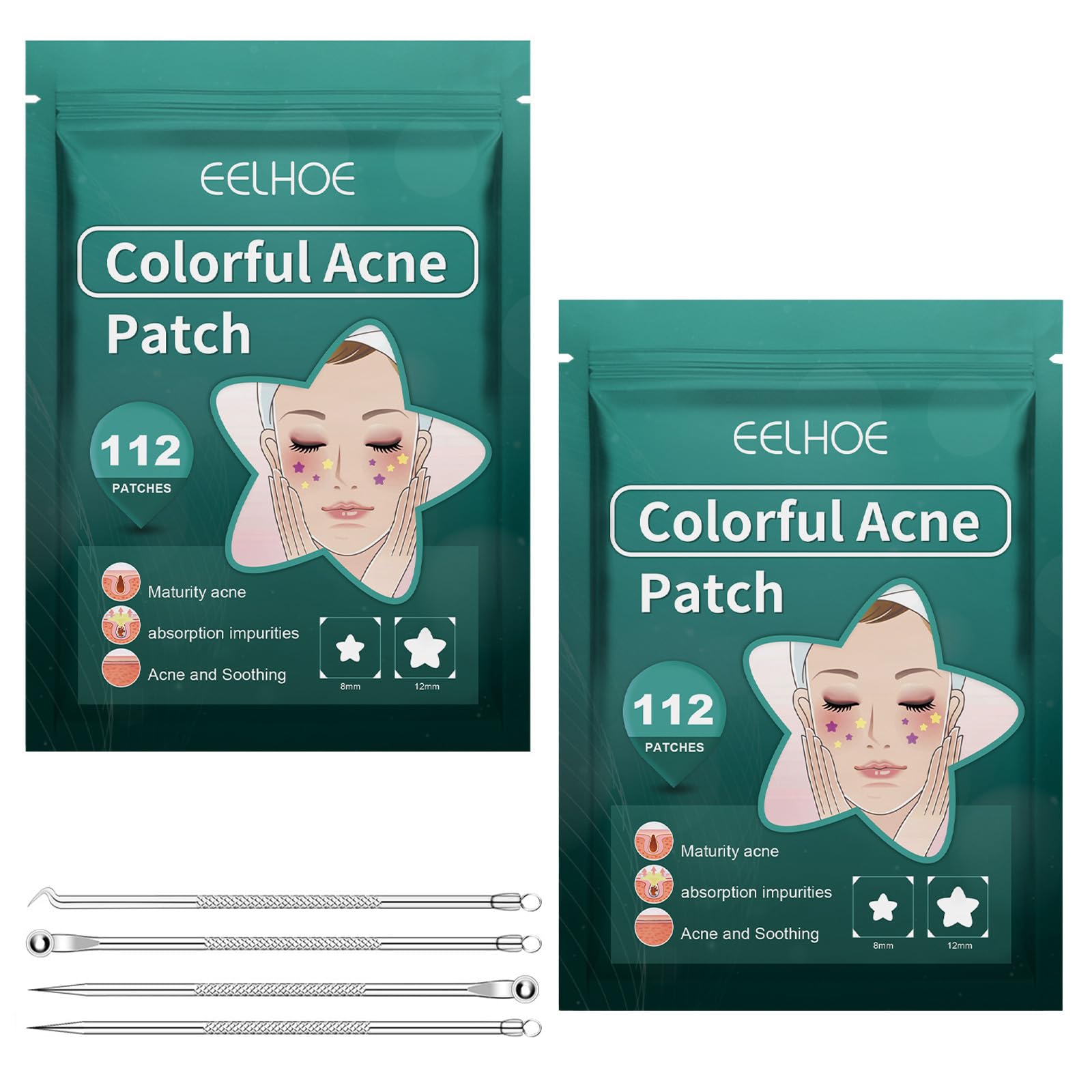 Leogony 224PCS Hydrocolloid Spot Star Face Pimple Patches with 4PCS Pimple Patches Blackhead Remover Tools