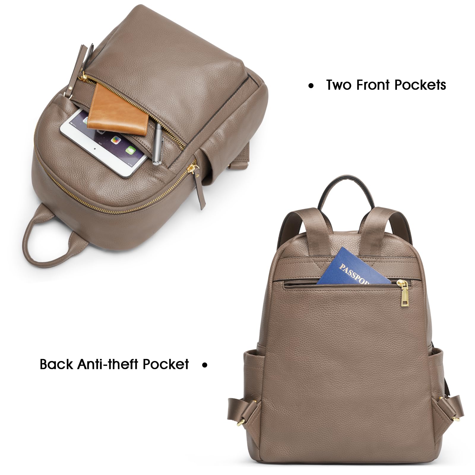 Kattee Mochila de Cuero Genuino para Mujer Elegante Multifuncional Bolso de Hombro