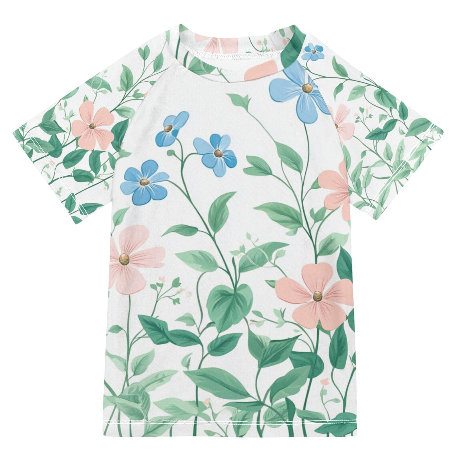 Jucciaco Boys Swimsuit Flower Blue Sunscreen Kids Sun Rashguard Short Sleeve T-Shirts Swimwear Sets UPF 50+