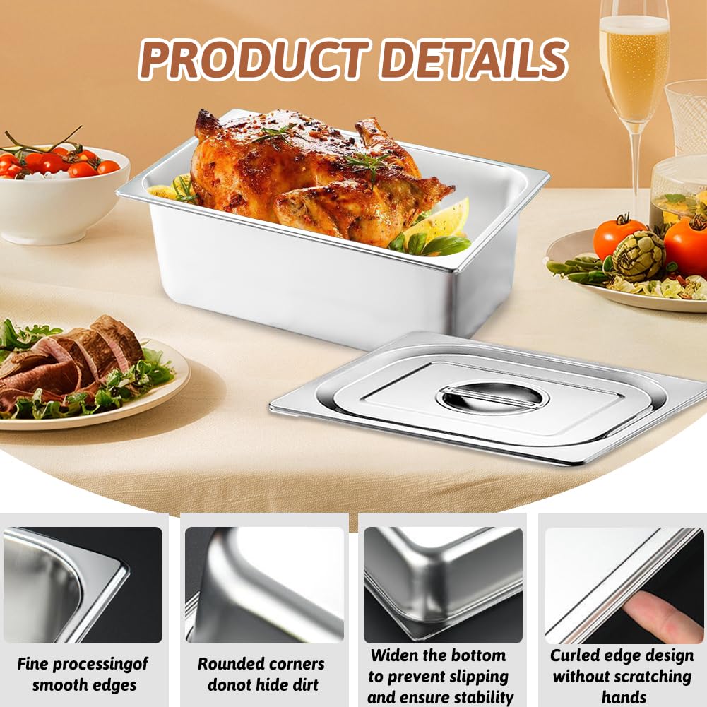 Juego de 3 cuencos para empanar, acero inoxidable 1/3 con tapa, juego de empanado para chuletas, recipientes resistentes al calor, para carne, pescado, metal, camino rectangular