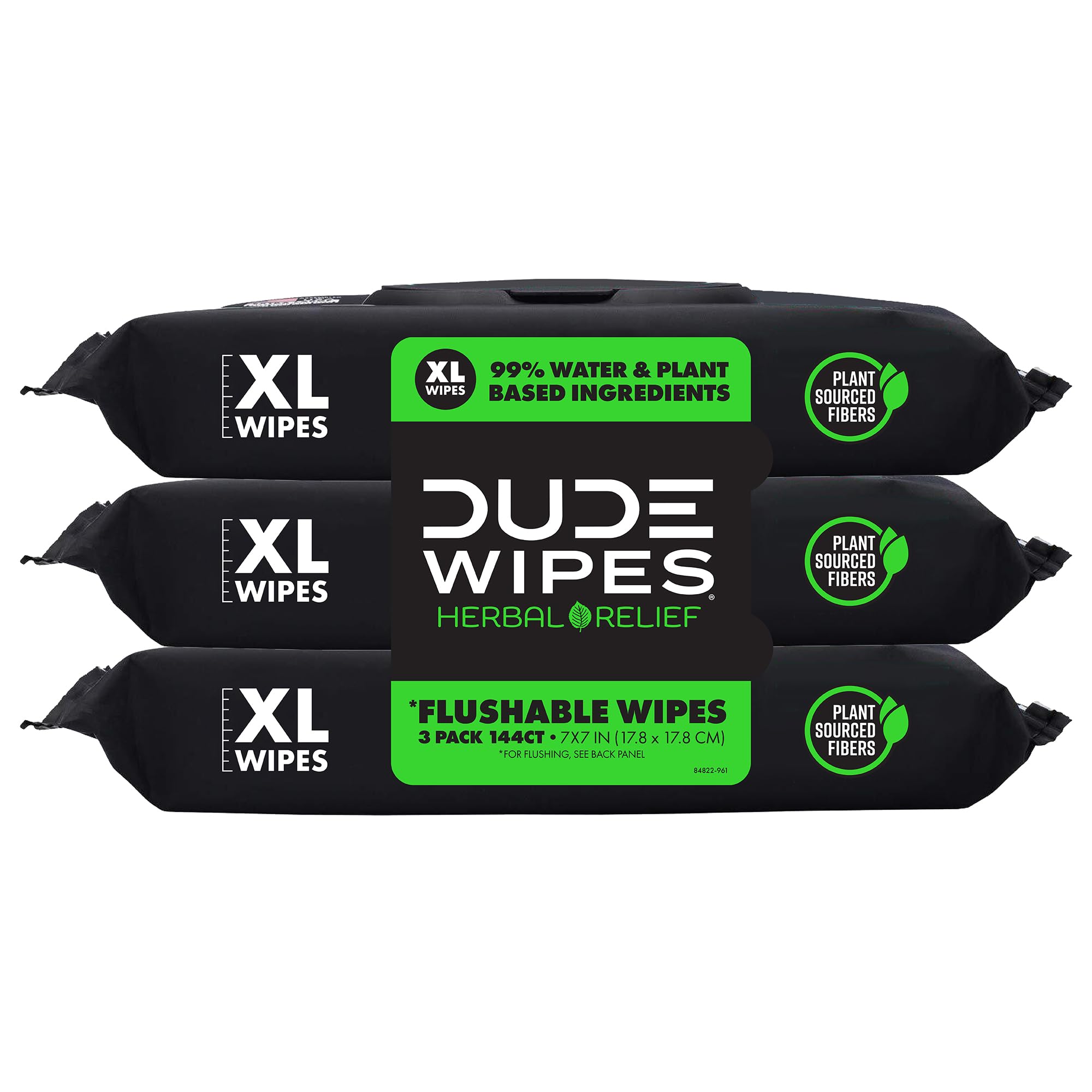 DUDE Wipes - Flushable Wipes - 3 Pack, 144 Wipes - Herbal Relief Extra-Large Wet Wipes - Witch Hazel & Geranium Essential Oils - Septic and Sewer Safe Butt Wipes For Adults
