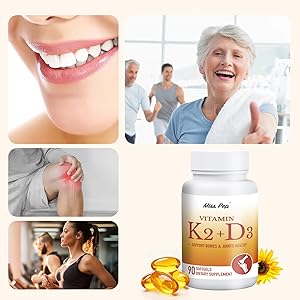 Miss Pep Vitamin D3 K2, 5000 IU D3 and 100 mcg K2 (MK-7), with Sunflower Oil Softgels, 90 Softgels, 2-in-1 Formula, Easy to Absorb and Swallow (1 Bottle)