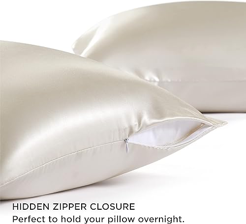 Miniatura 5 de Bedsure Funda de almohada de satén para el cabello, fundas de almohada de satén gris y azul, tamaño estándar con cremallera 2, similar a las fundas